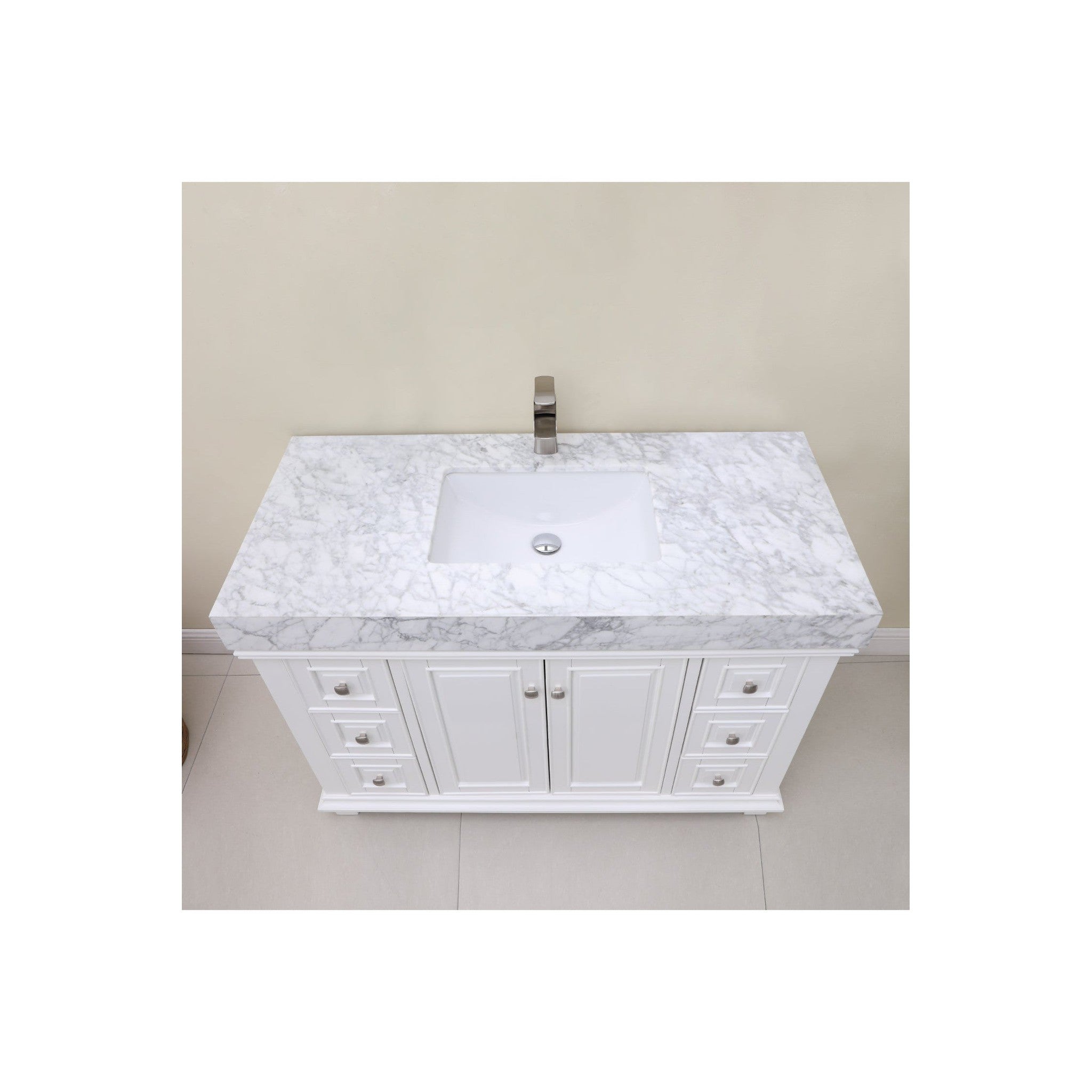 Jardin 48" Single Bathroom Vanity Set in White and Carrara White Marble Countertop without Mirror