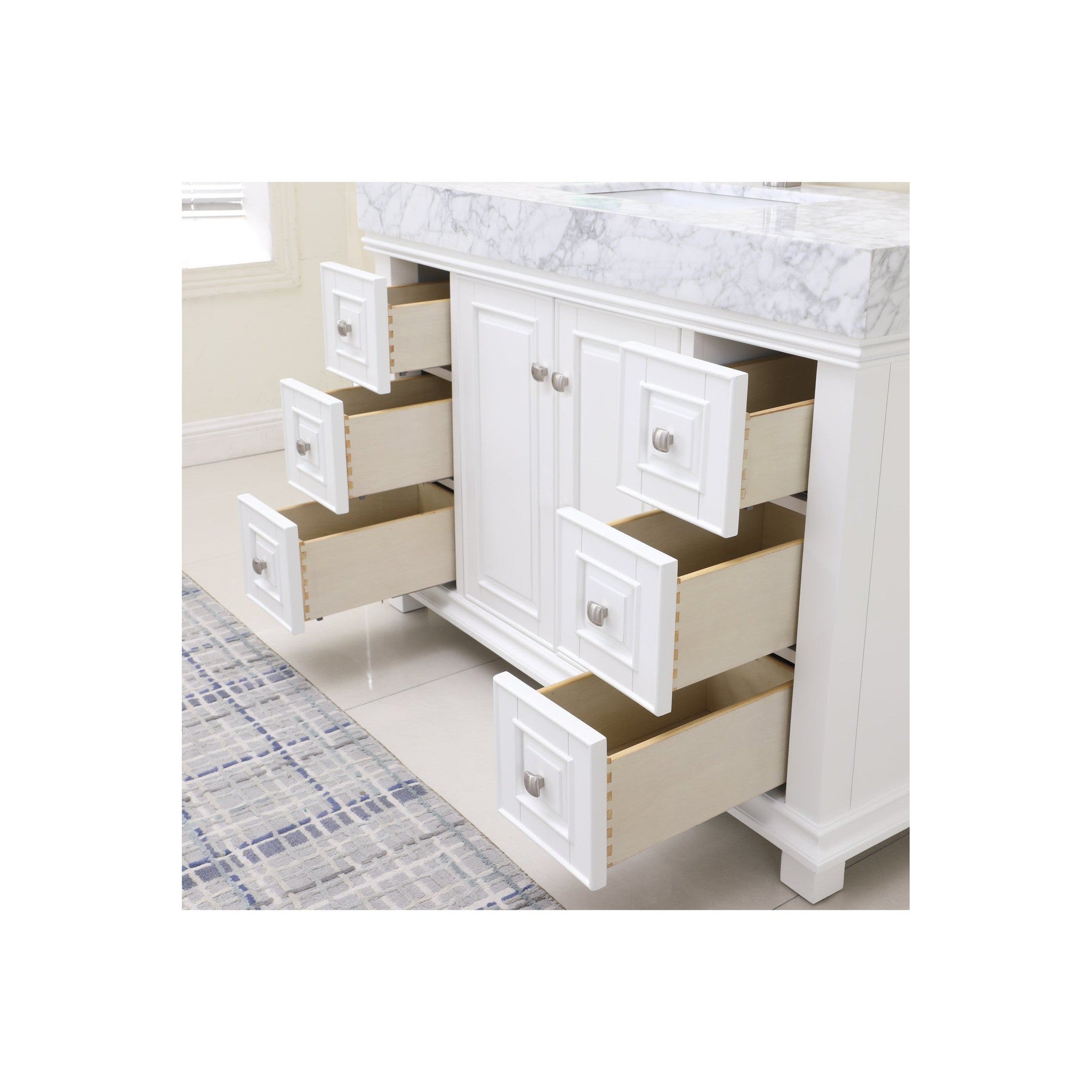 Jardin 48" Single Bathroom Vanity Set in White and Carrara White Marble Countertop without Mirror