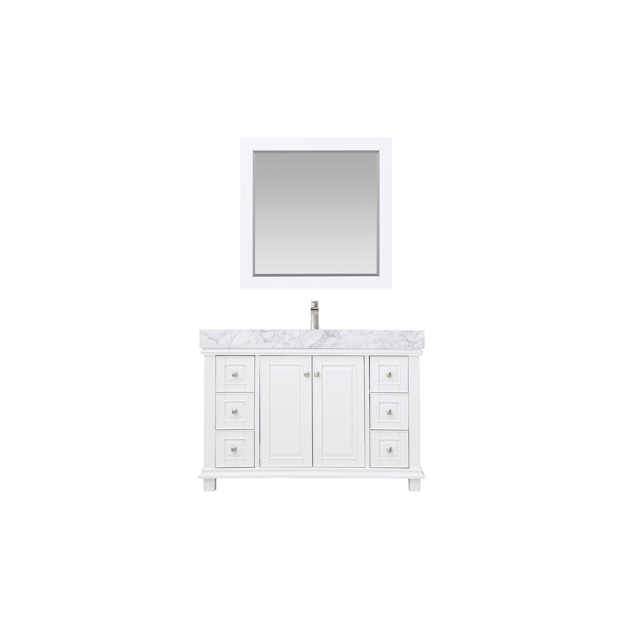 Jardin 48" Single Bathroom Vanity Set in White and Carrara White Marble Countertop with Mirror