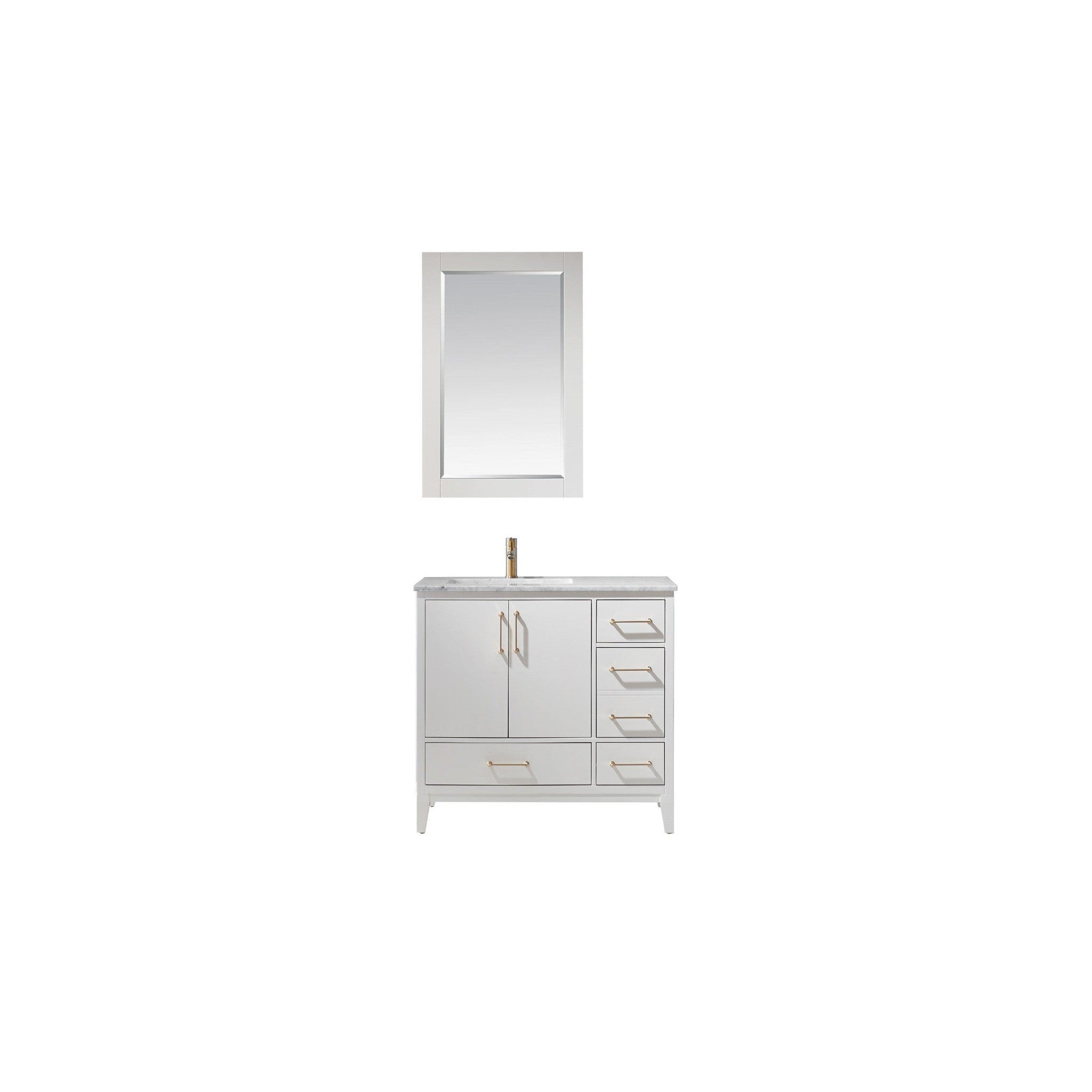 Sutton 36" Single Bathroom Vanity Set in White and Carrara White Marble Countertop with Mirror