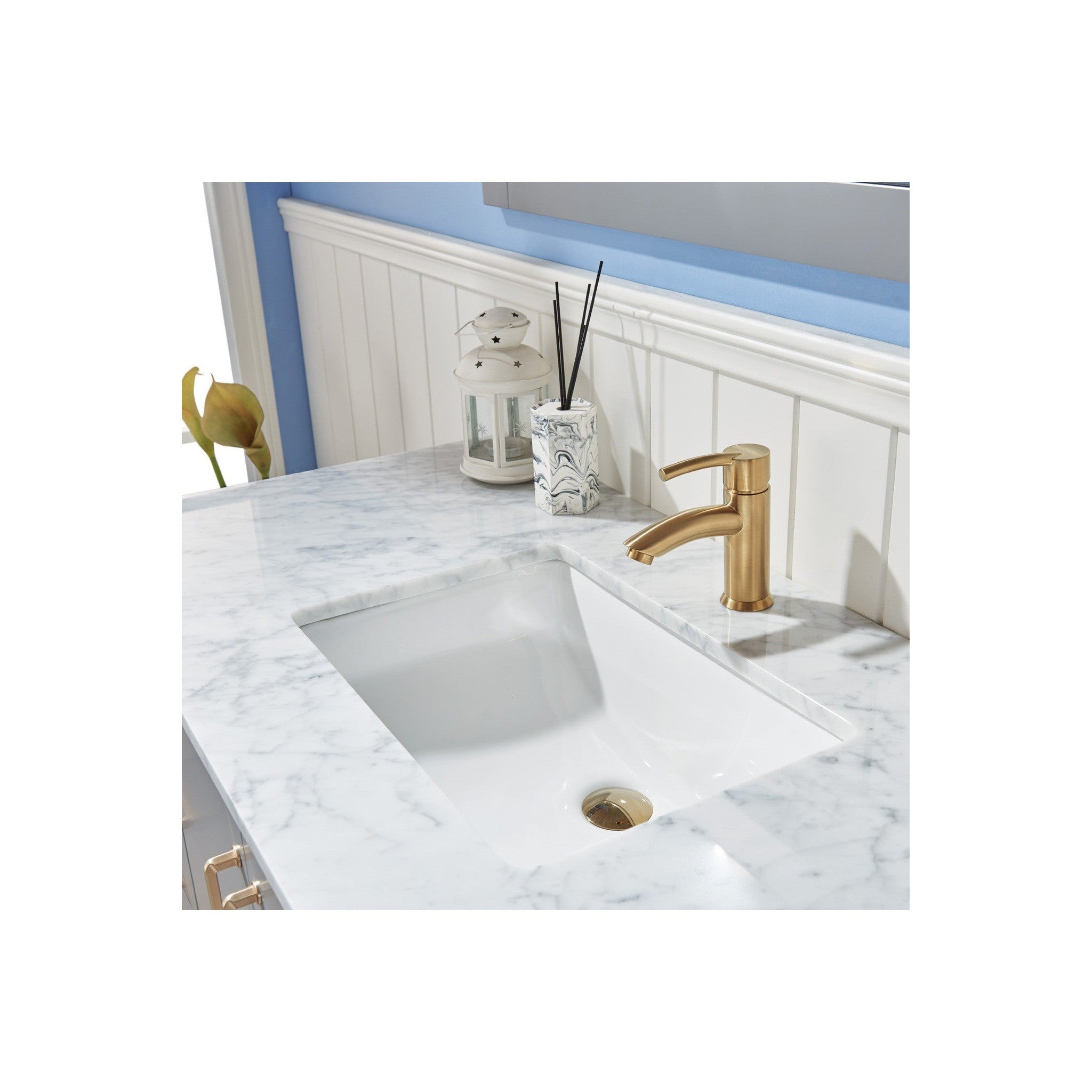 Sutton 48" Single Bathroom Vanity Set in Gray and Carrara White Marble Countertop without Mirror