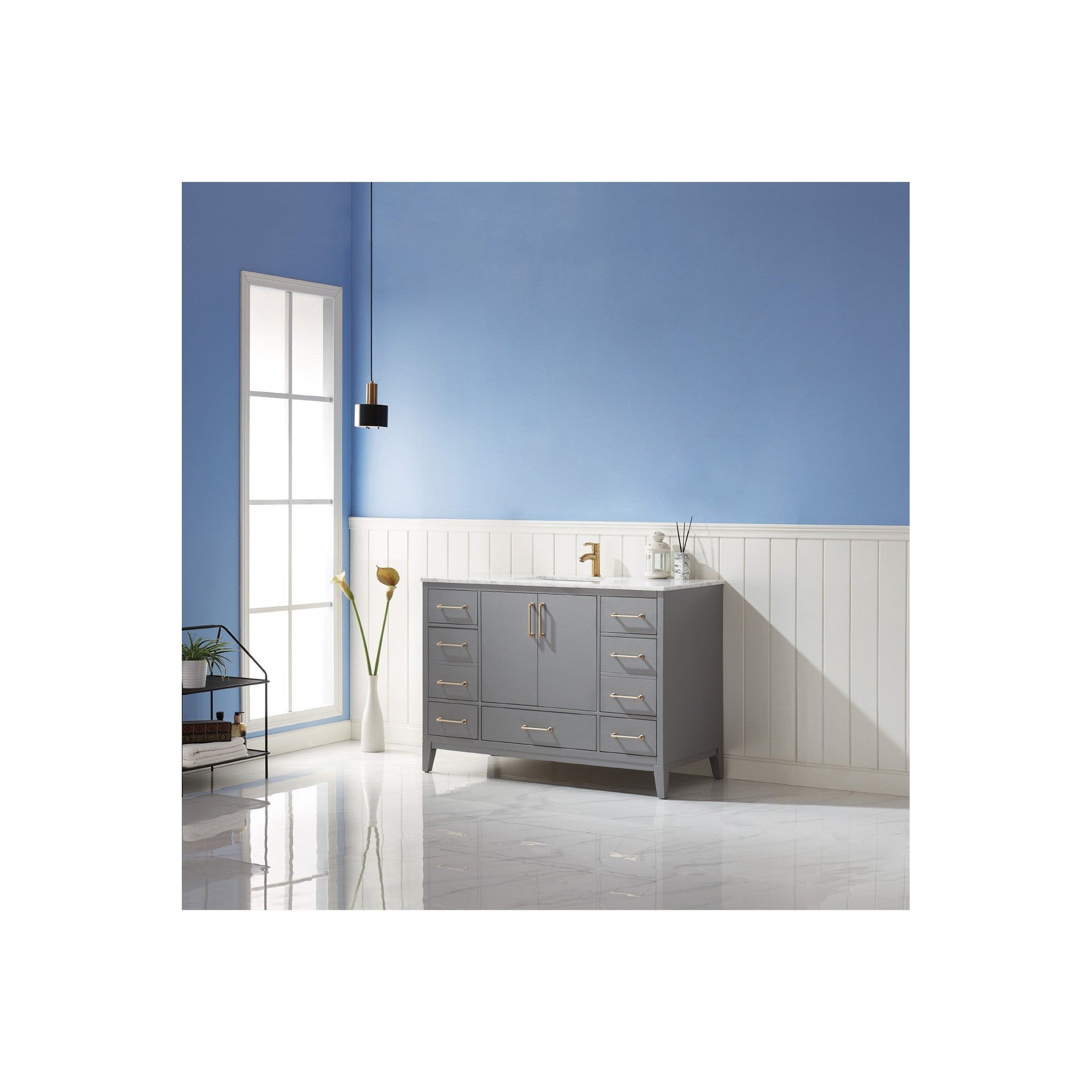 Sutton 48" Single Bathroom Vanity Set in Gray and Carrara White Marble Countertop without Mirror