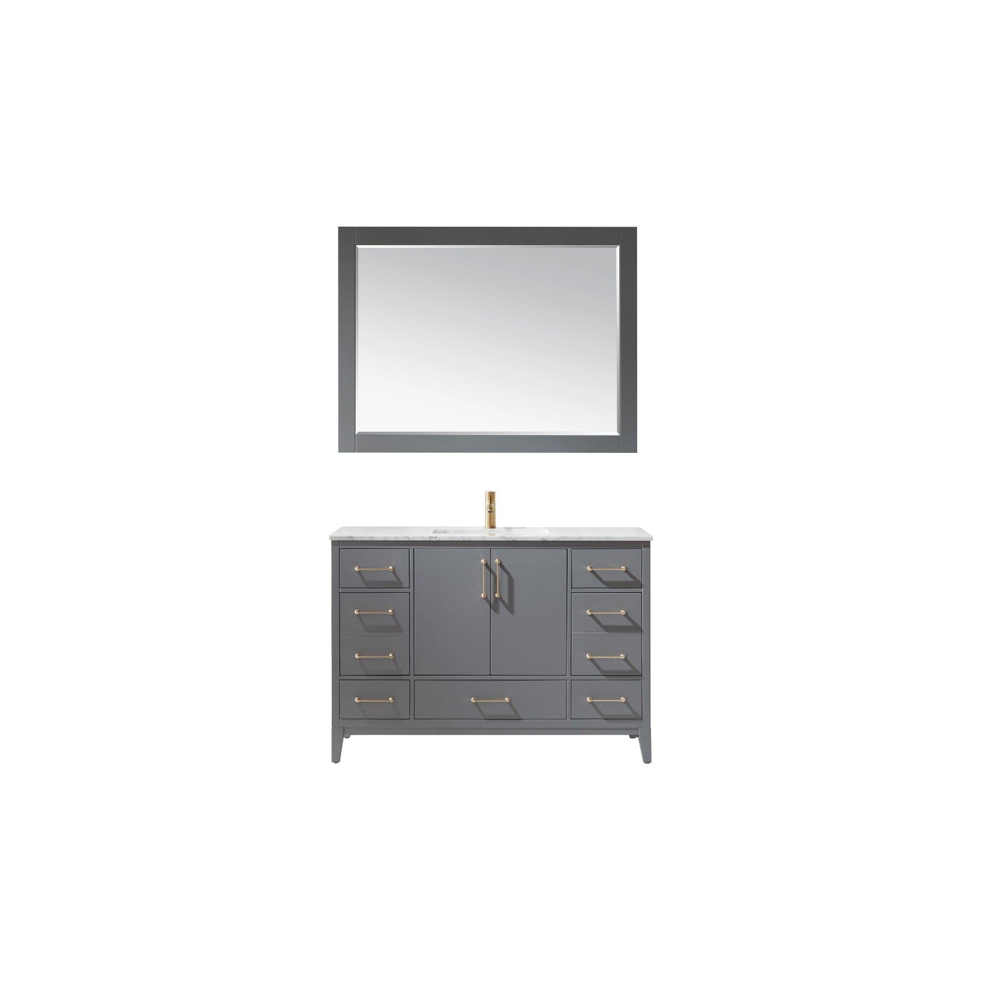 Sutton 48" Single Bathroom Vanity Set in Gray and Carrara White Marble Countertop with Mirror