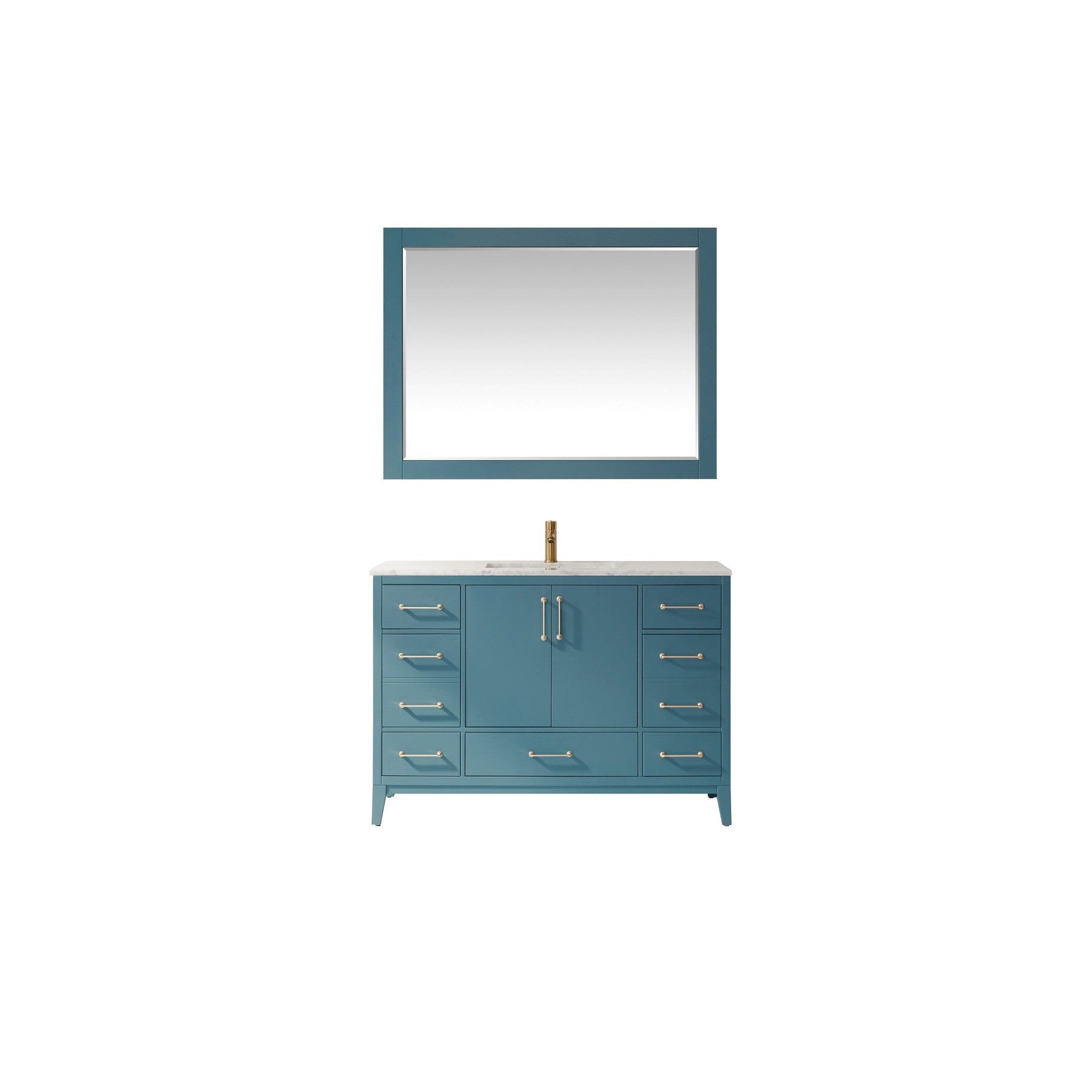 Sutton 48" Single Bathroom Vanity Set in Royal Green and Carrara White Marble Countertop with Mirror