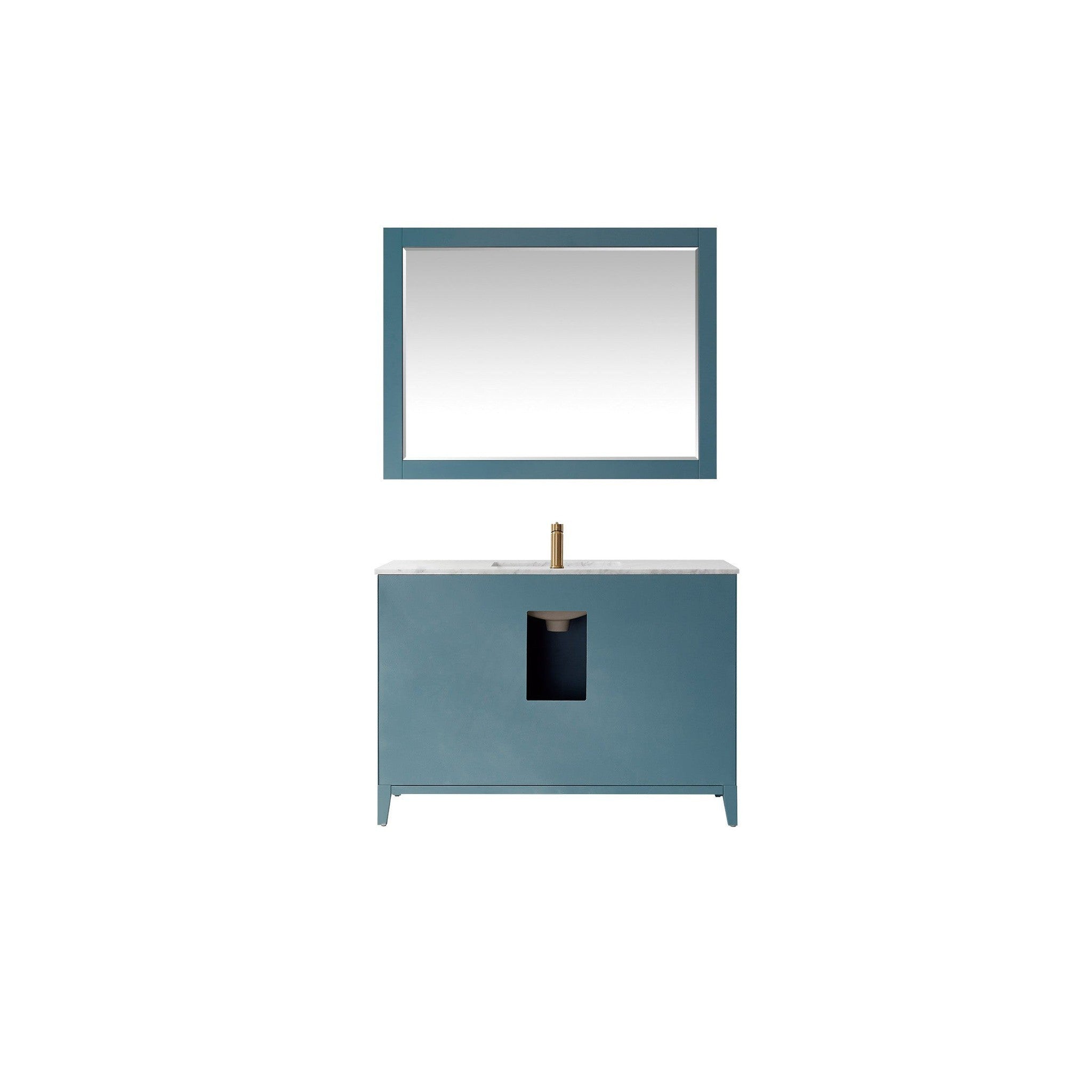 Sutton 48" Single Bathroom Vanity Set in Royal Green and Carrara White Marble Countertop with Mirror