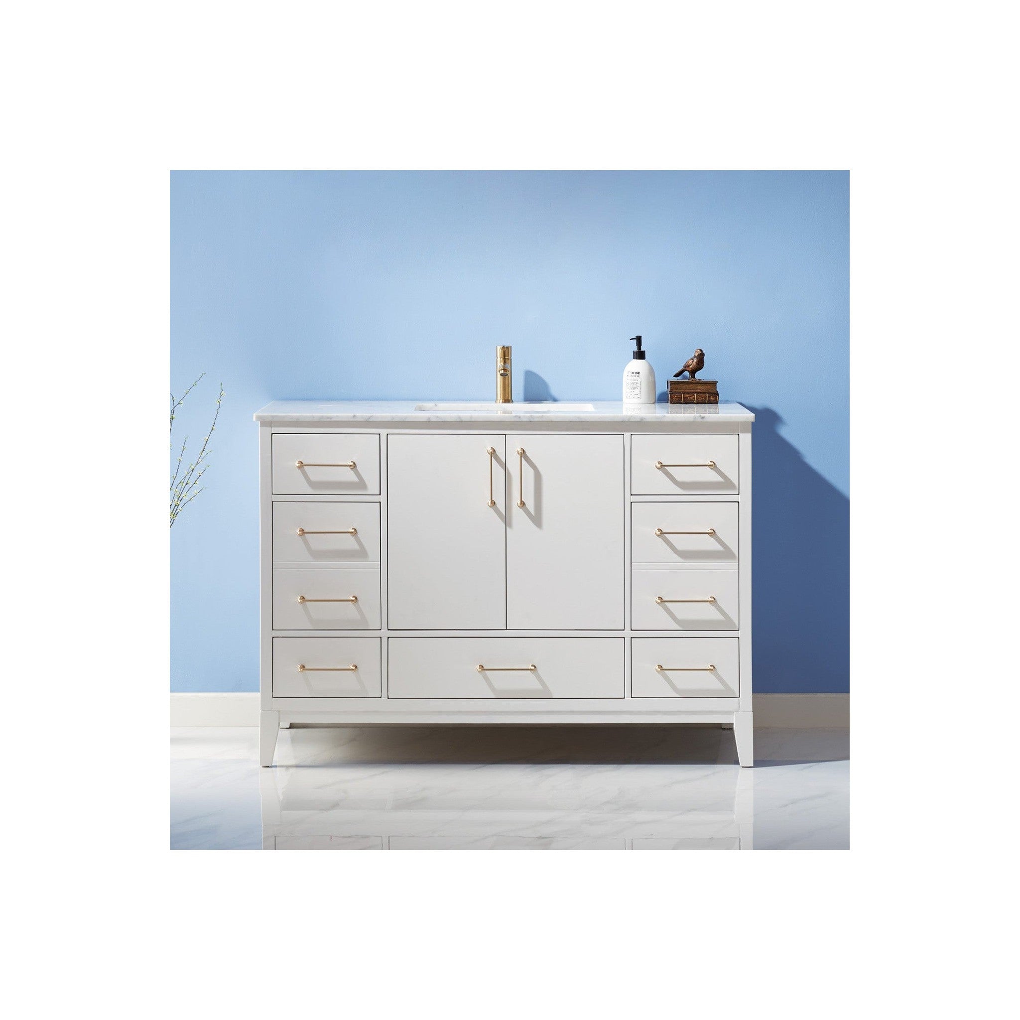 Sutton 48" Single Bathroom Vanity Set in White and Carrara White Marble Countertop without Mirror