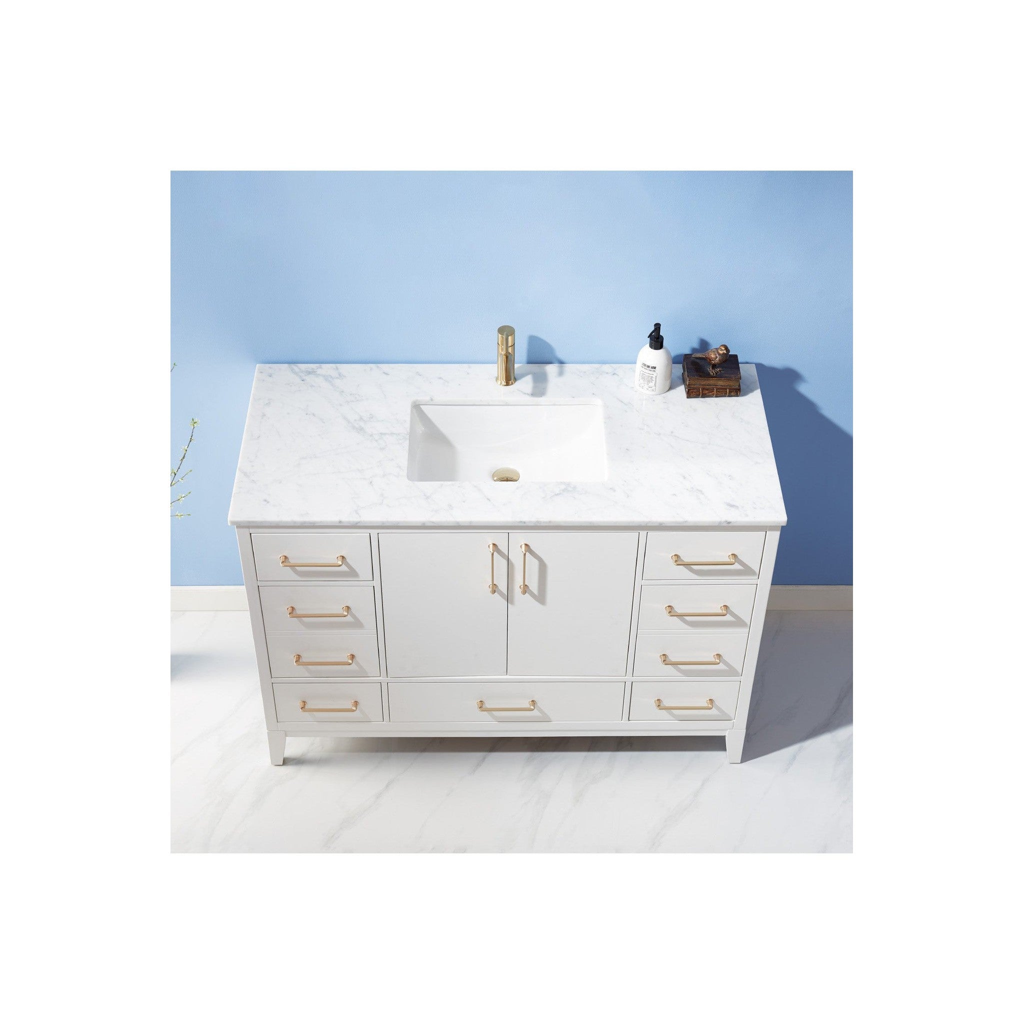 Sutton 48" Single Bathroom Vanity Set in White and Carrara White Marble Countertop without Mirror