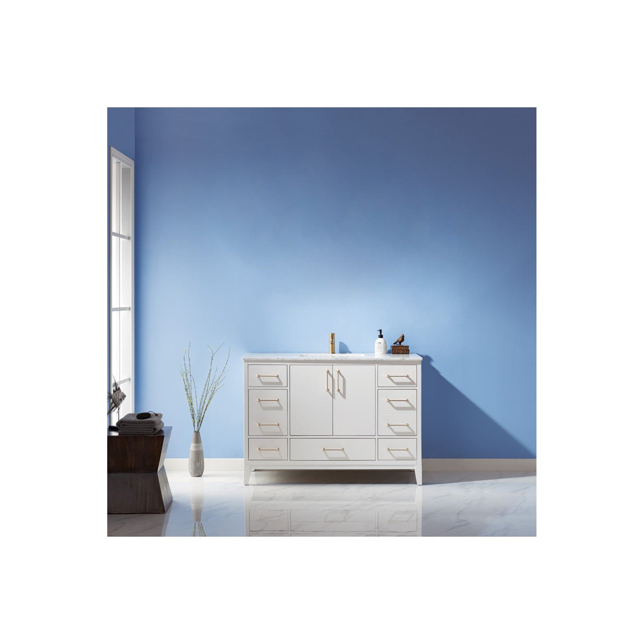 Sutton 48" Single Bathroom Vanity Set in White and Carrara White Marble Countertop without Mirror