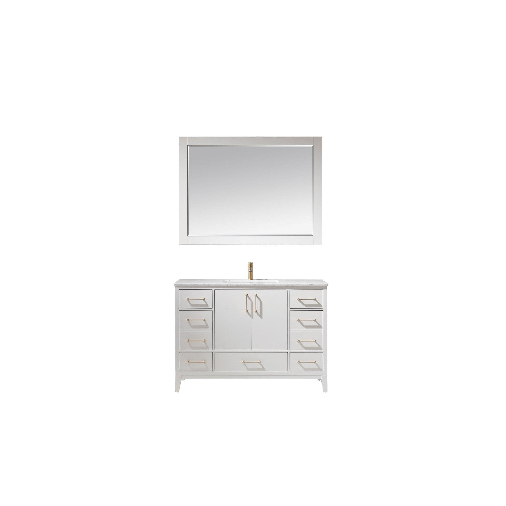 Sutton 48" Single Bathroom Vanity Set in White and Carrara White Marble Countertop with Mirror