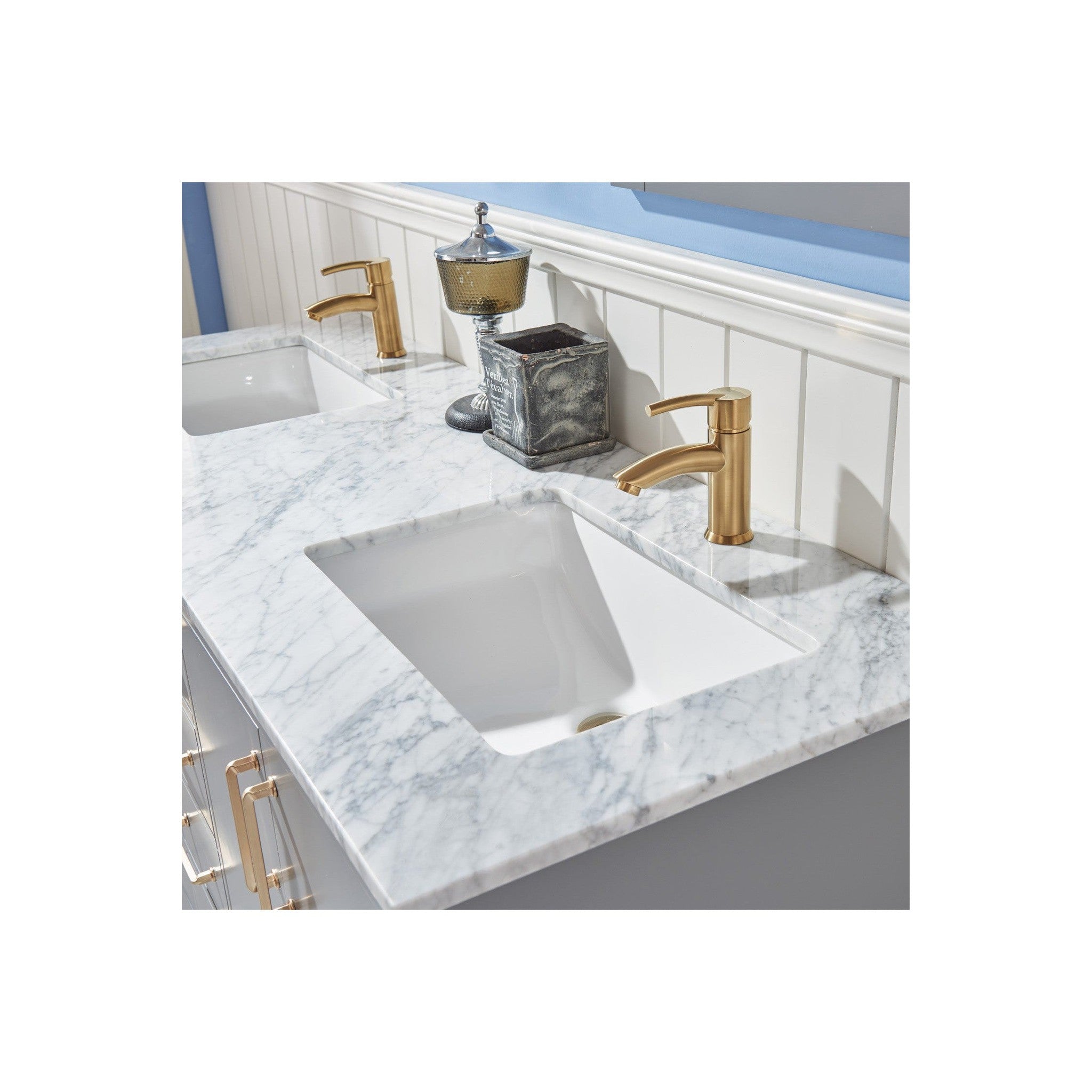 Sutton 60" Double Bathroom Vanity Set in Gray and Carrara White Marble Countertop without Mirror