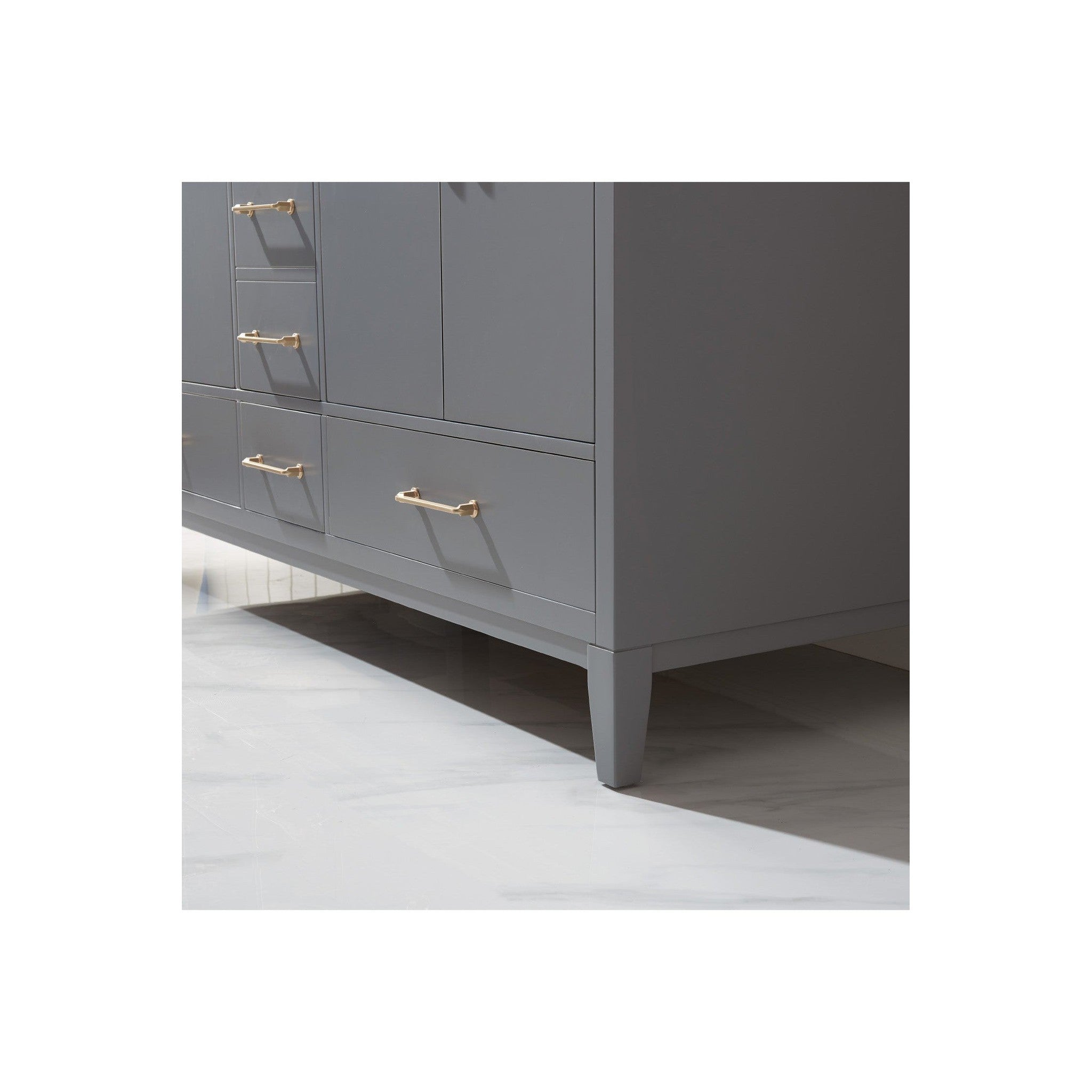 Sutton 60" Double Bathroom Vanity Set in Gray and Carrara White Marble Countertop without Mirror