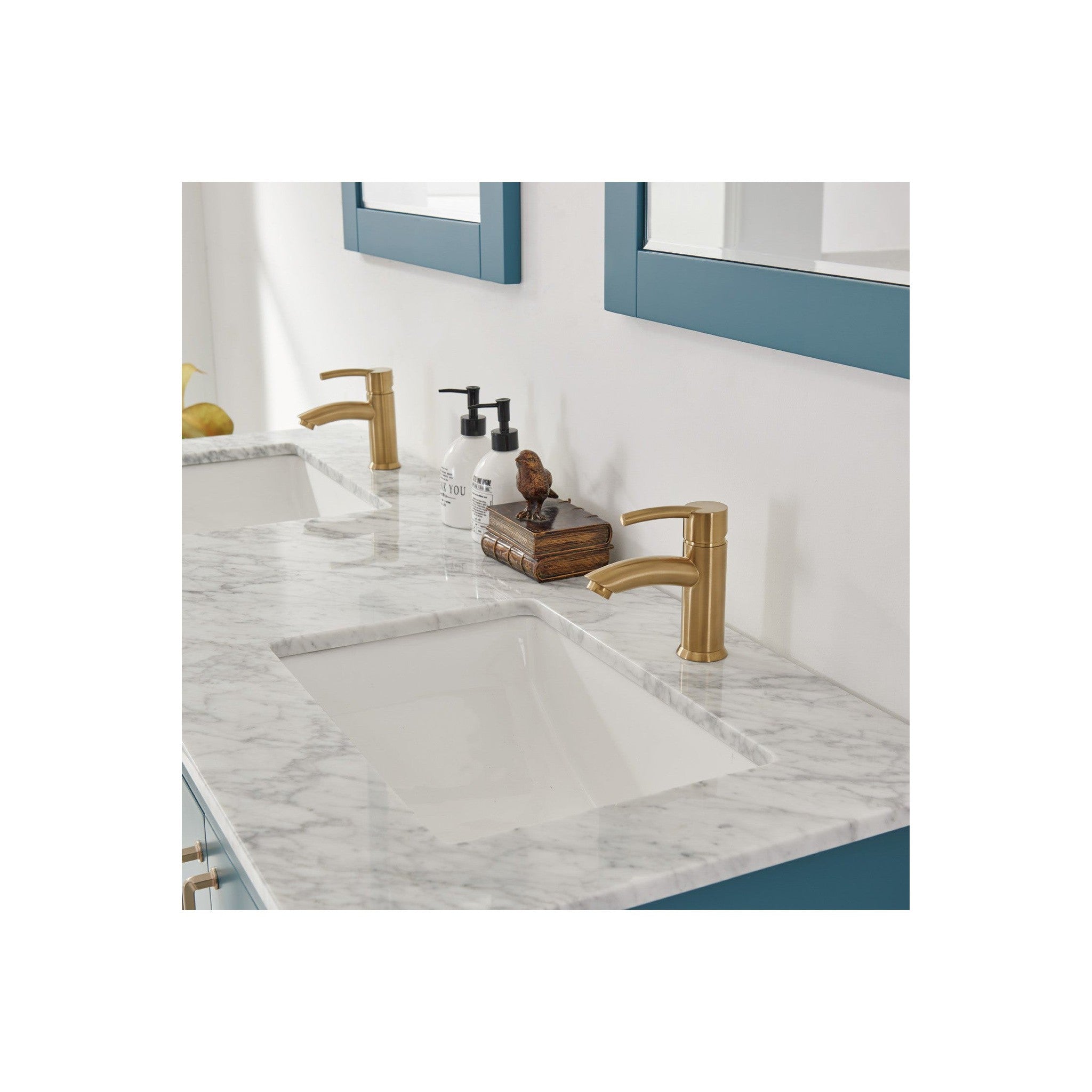 Sutton 60" Double Bathroom Vanity Set in Royal Green and Carrara White Marble Countertop without Mirror