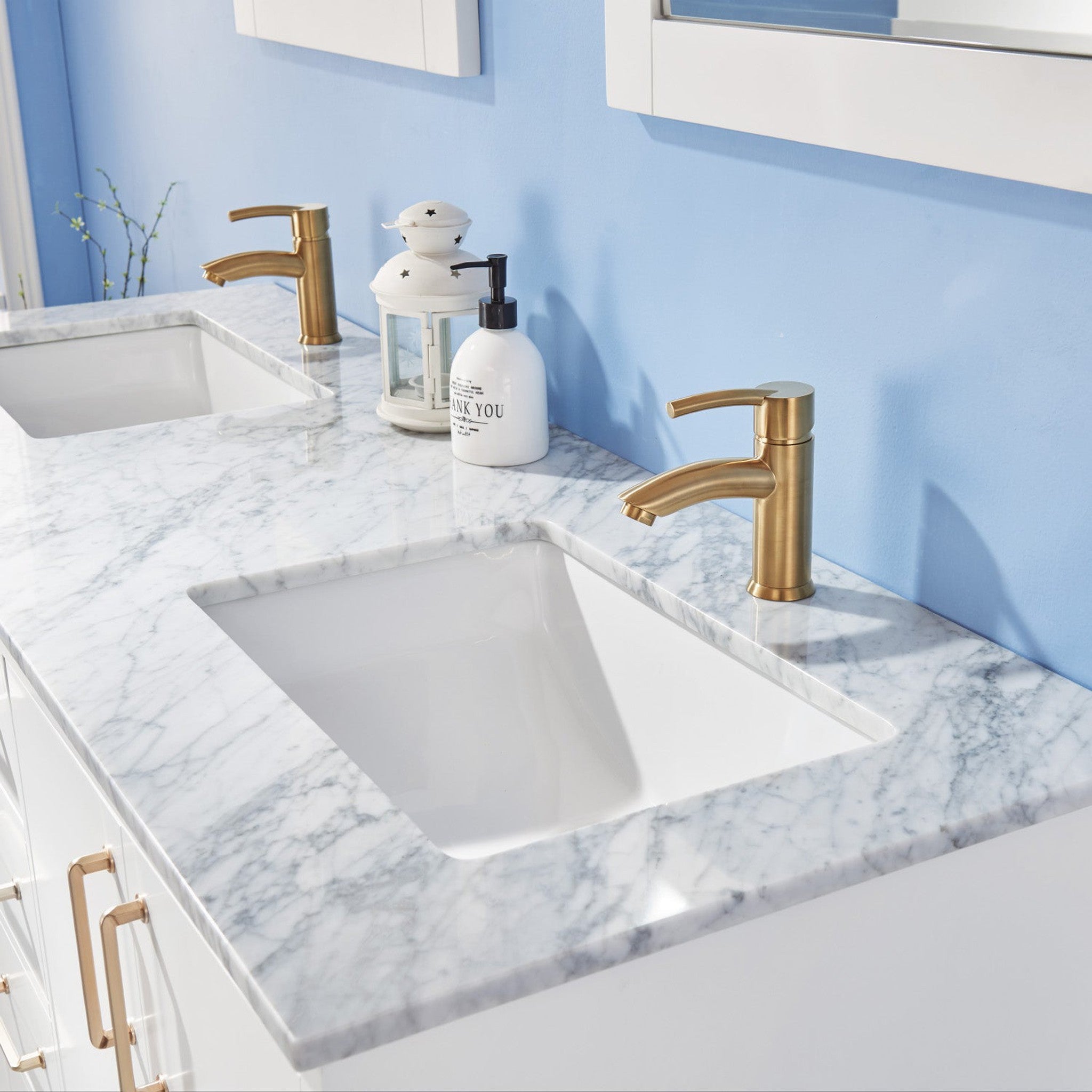 Sutton 60" Double Bathroom Vanity Set in White and Carrara White Marble Countertop with Mirror