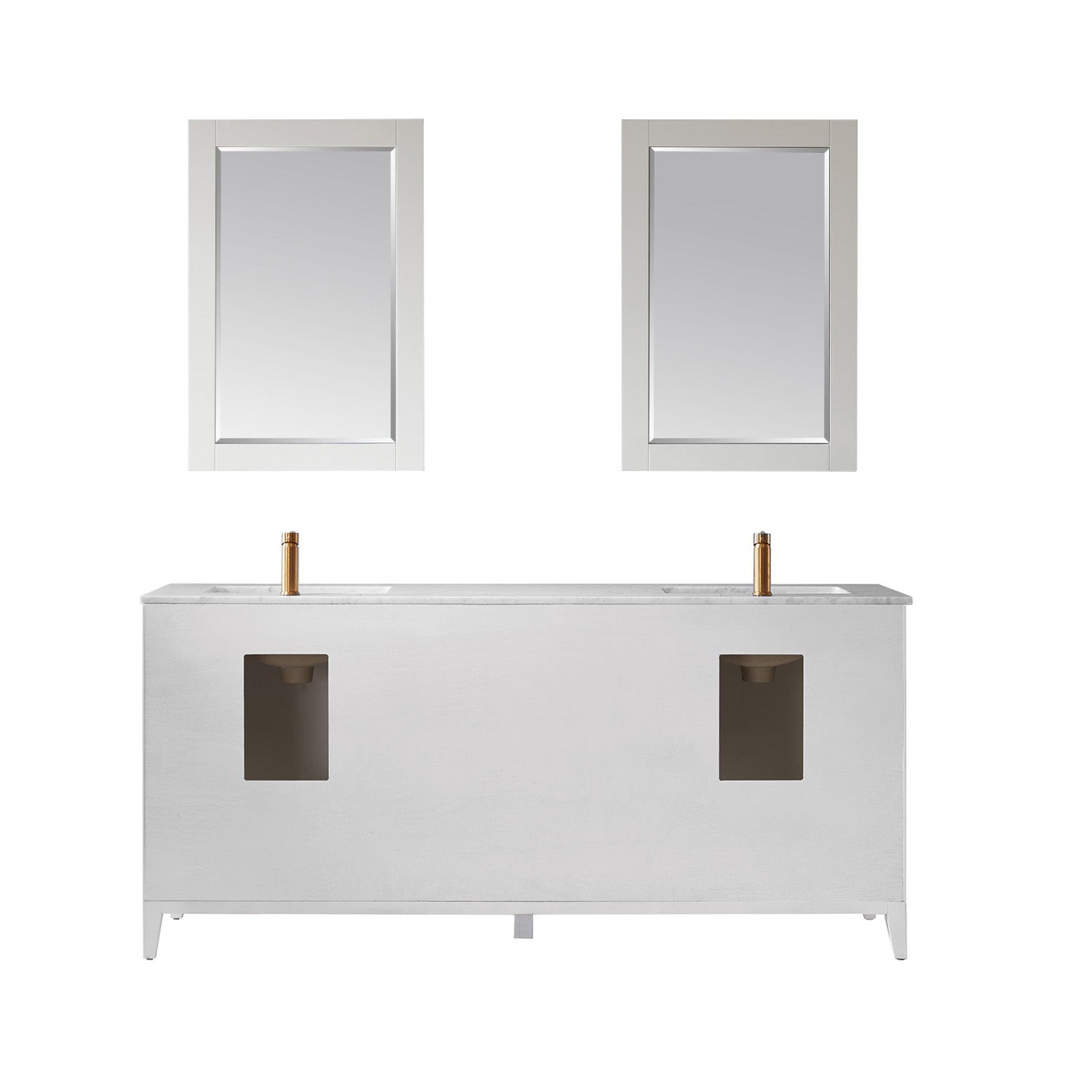 Sutton 72" Double Bathroom Vanity Set in White and Carrara White Marble Countertop with Mirror