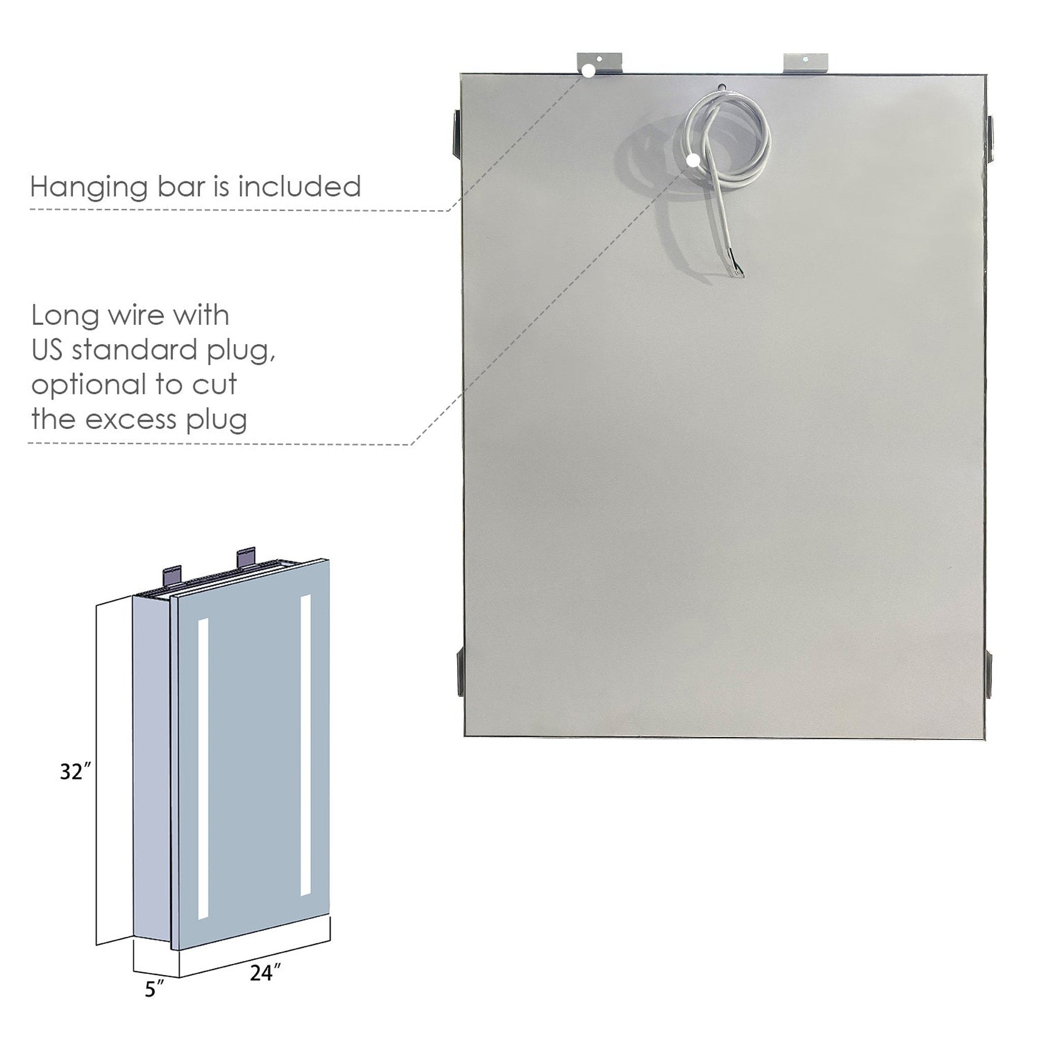 Catola Rectangle 24" Frameless Surface-Mount/Recessed LED Lighted Bathroom Medicine Cabinet