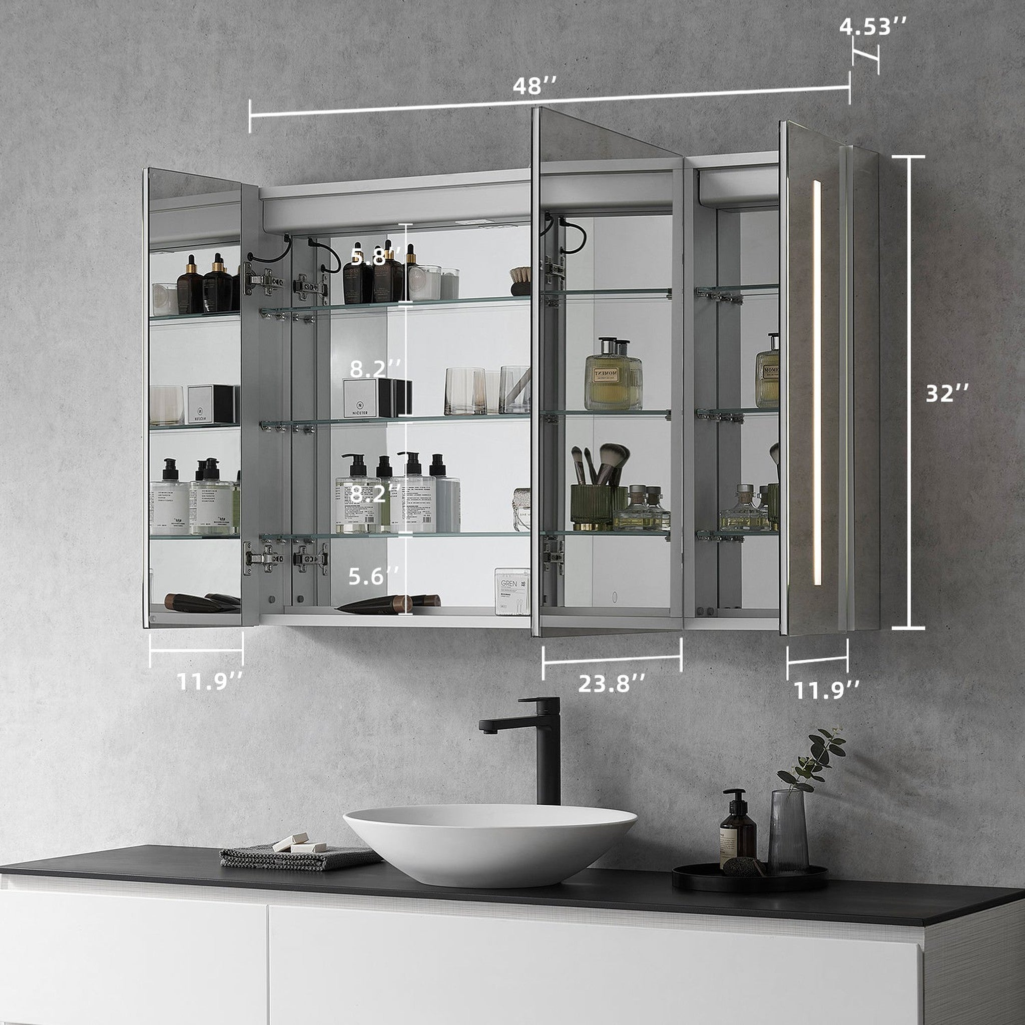 Catola Rectangle 48" Frameless Surface-Mount/Recessed LED Lighted Bathroom Medicine Cabinet