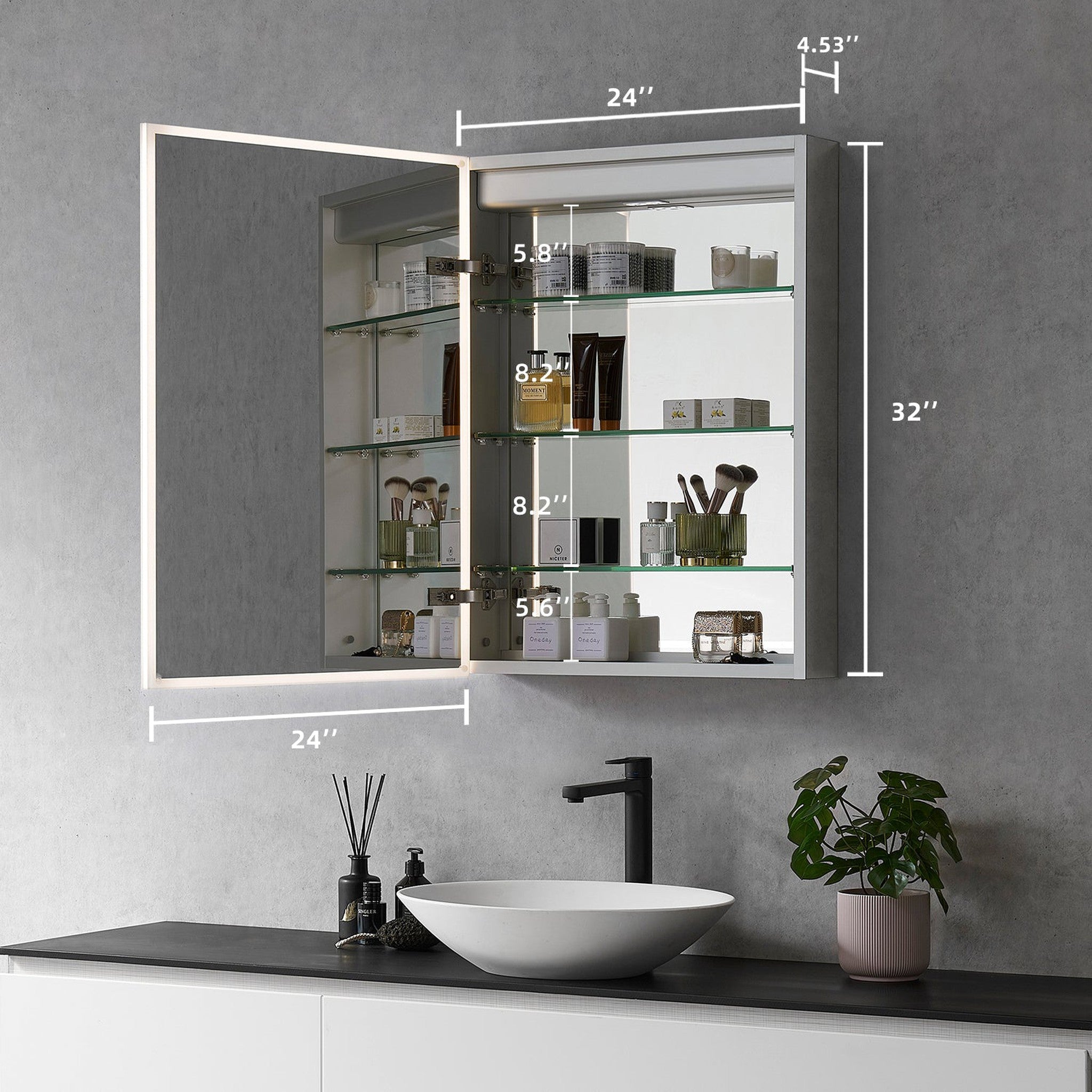 Carsoli Rectangle 24" Frameless Surface-Mount/Recessed LED Lighted Bathroom Medicine Cabinet