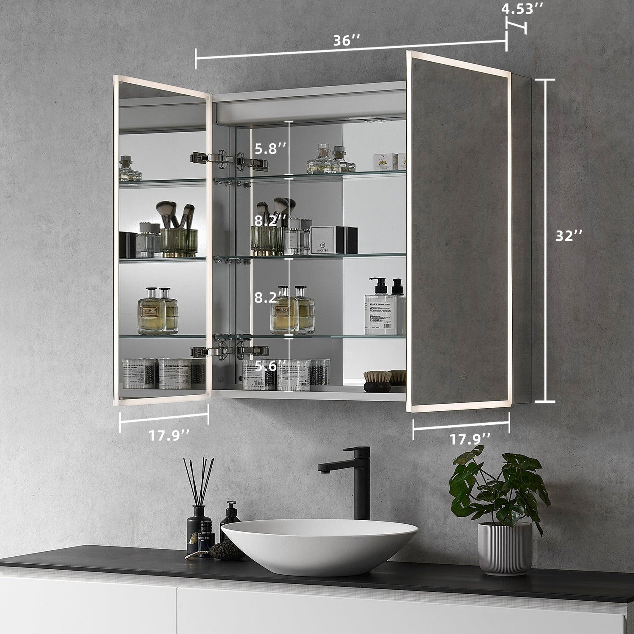 Carsoli Rectangle 36" Frameless Surface-Mount/Recessed LED Lighted Bathroom Medicine Cabinet