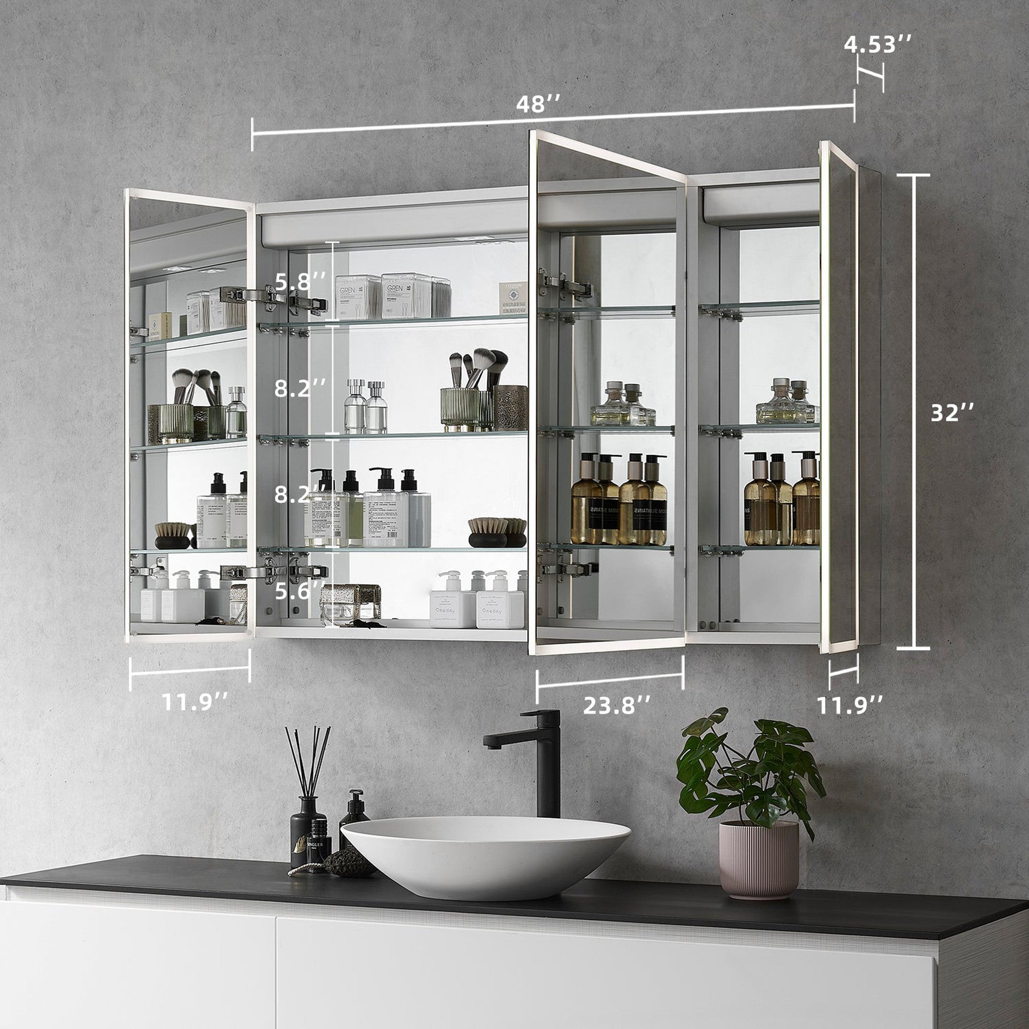 Carsoli Rectangle 48" Frameless Surface-Mount/Recessed LED Lighted Bathroom Medicine Cabinet