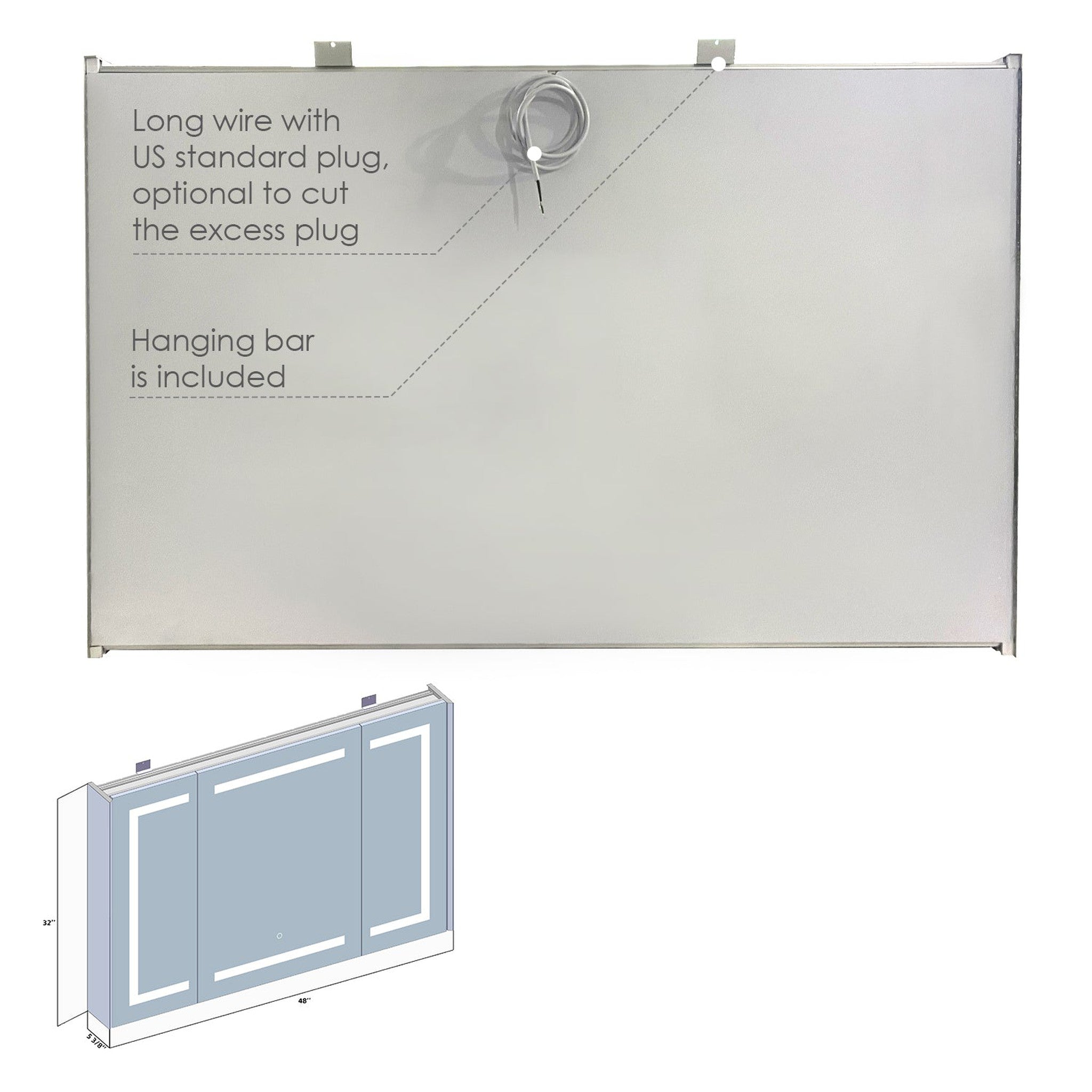 Bojano Rectangle 48" Frameless Surface-Mount/Recessed LED Lighted Bathroom Medicine Cabinet