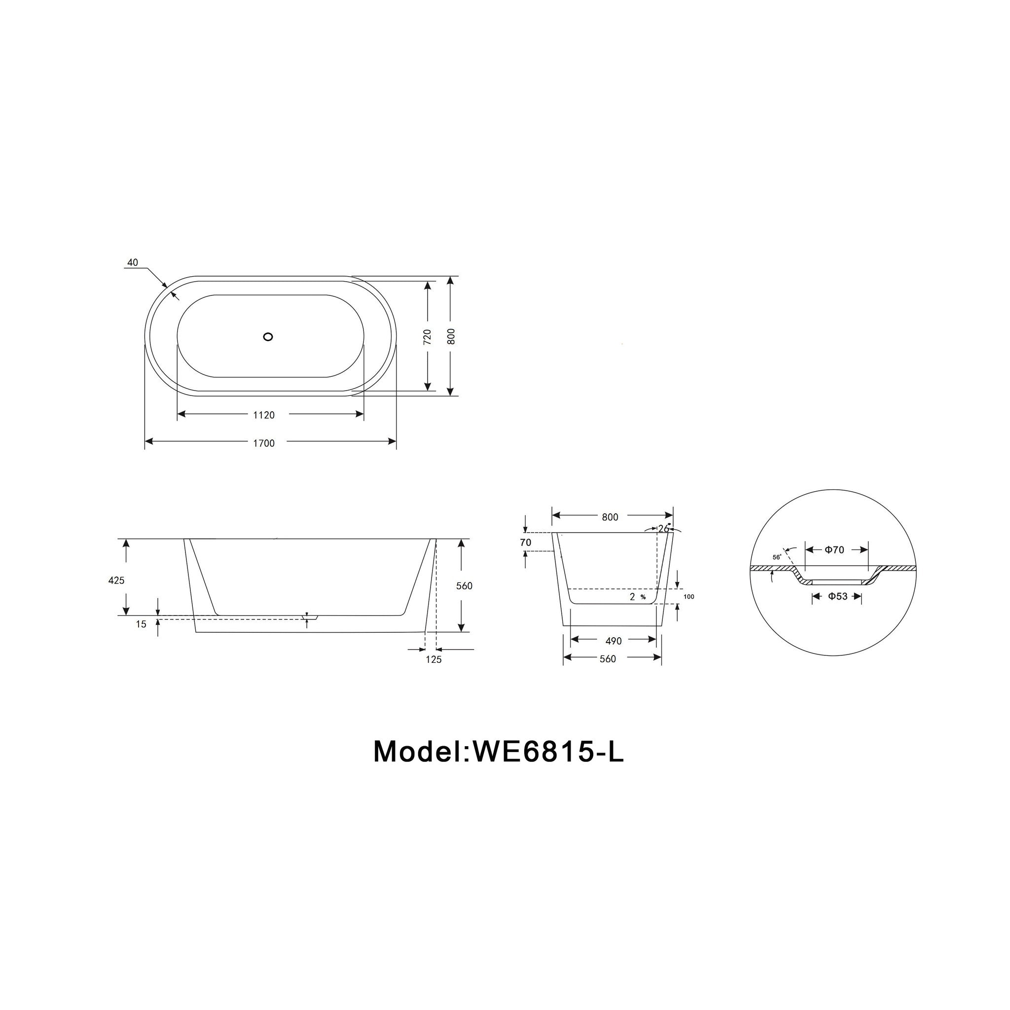 Legion Furniture 67" White Acrylic Tub - No Faucet