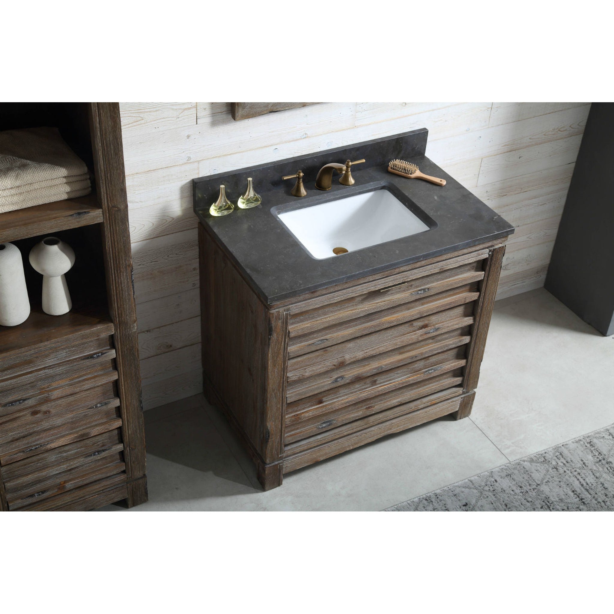 Legion Furniture WH8436 36 Inch Wood Vanity in Brown with Moon Stone Top, No Faucet