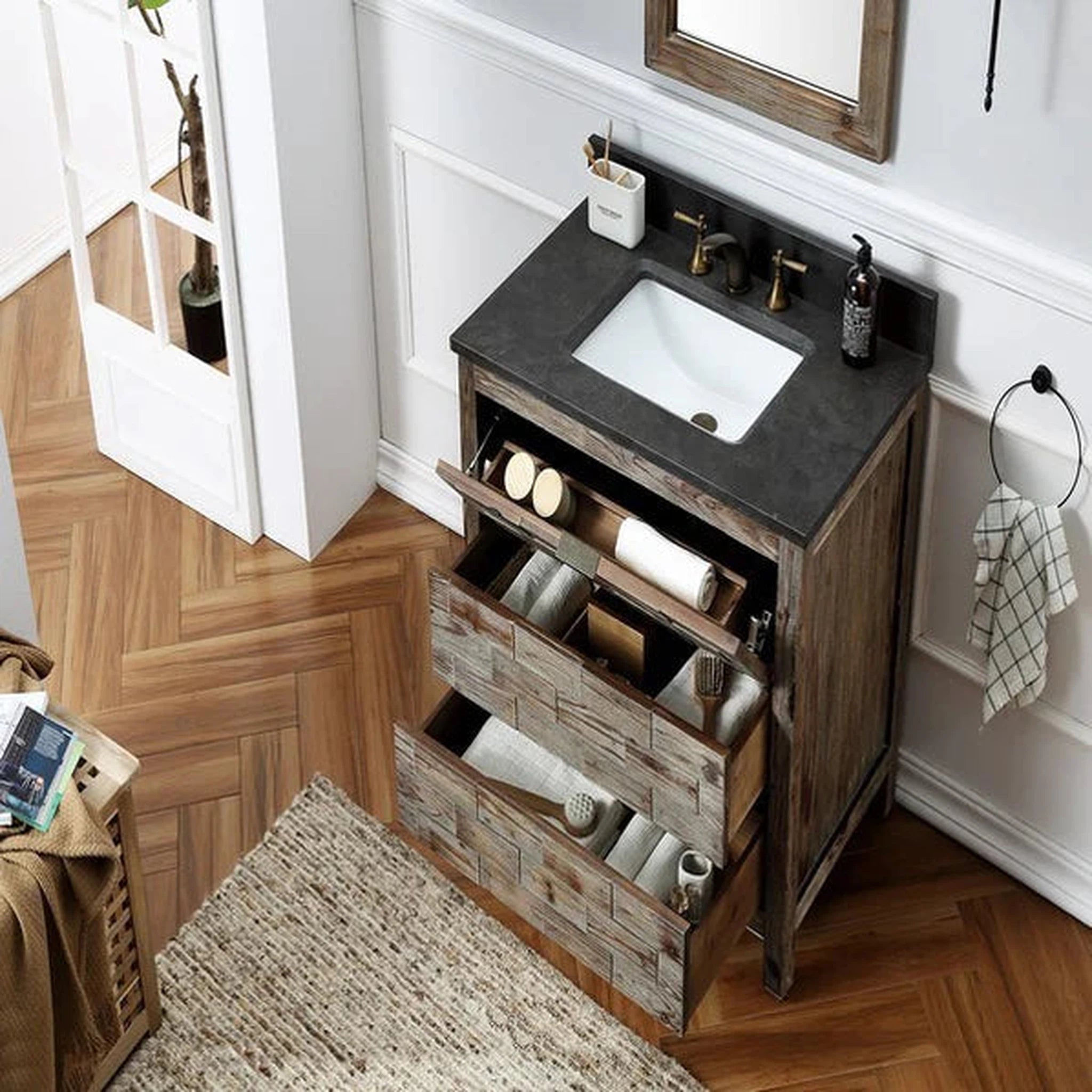 Legion Furniture WH8636 36 Inch Wood Vanity in Brown with Marble Top, No Faucet