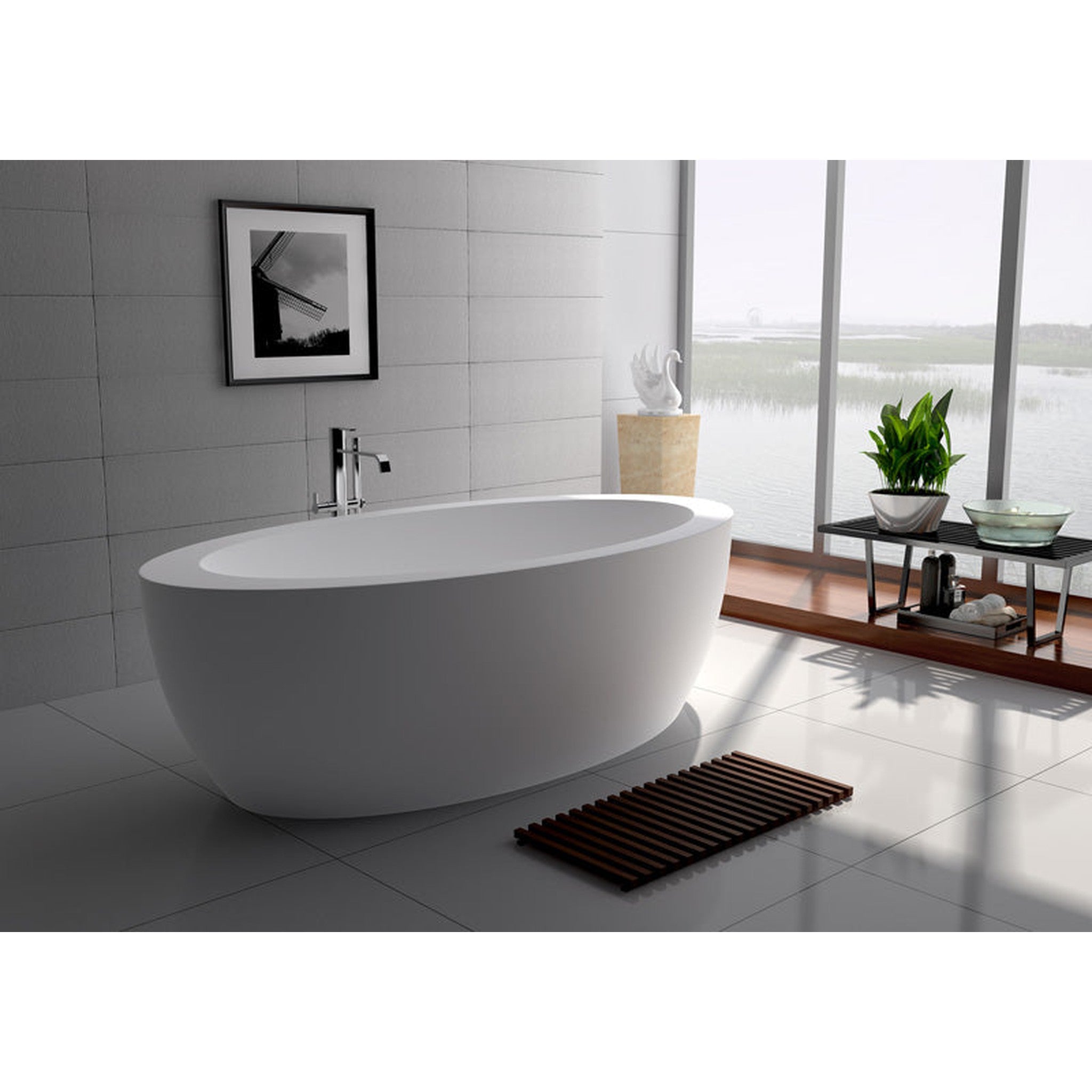 Legion Furniture 74.8" White Matt Solid Surface Tub - No Faucet