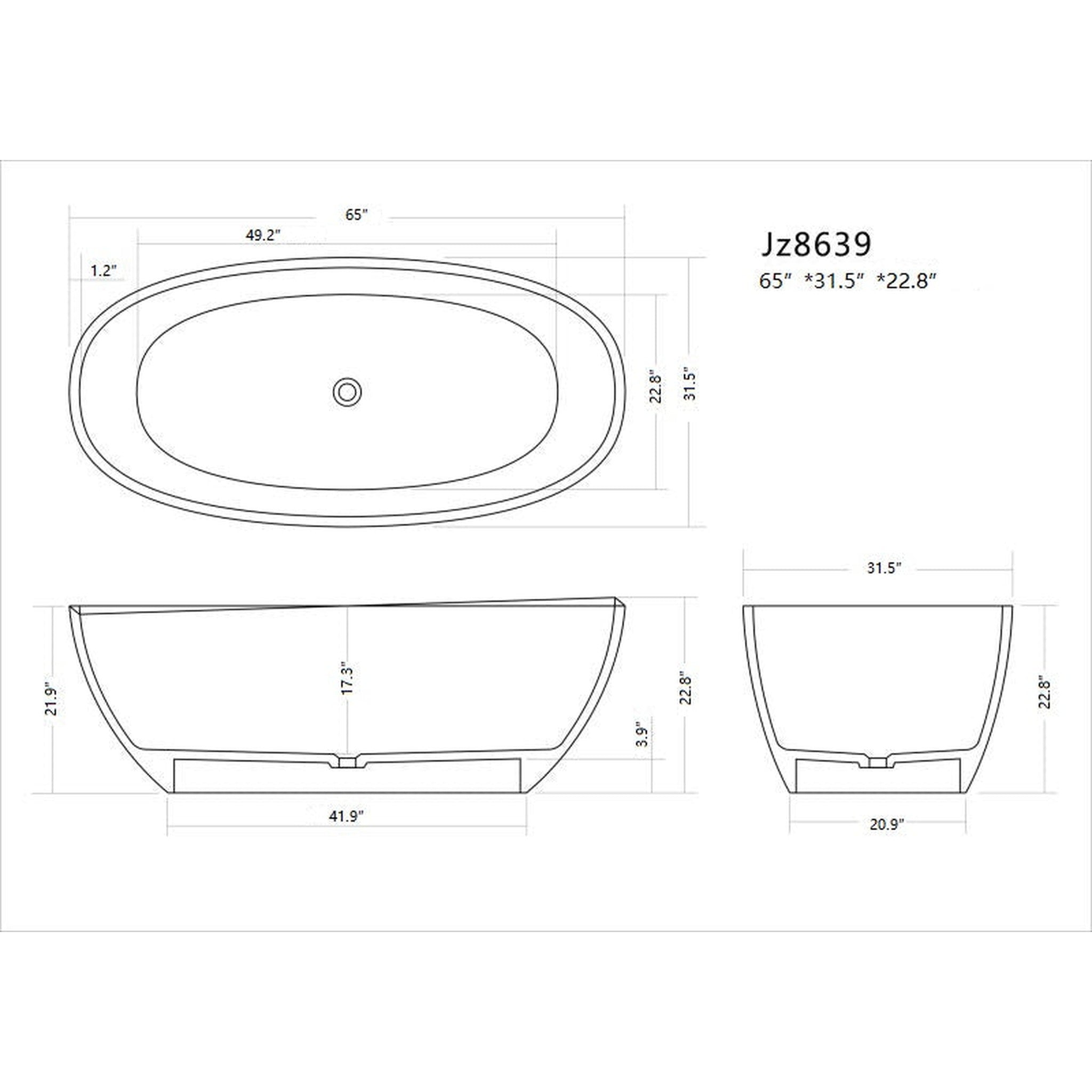 Legion Furniture 65" White Matte Solid Surface Tub - No Faucet