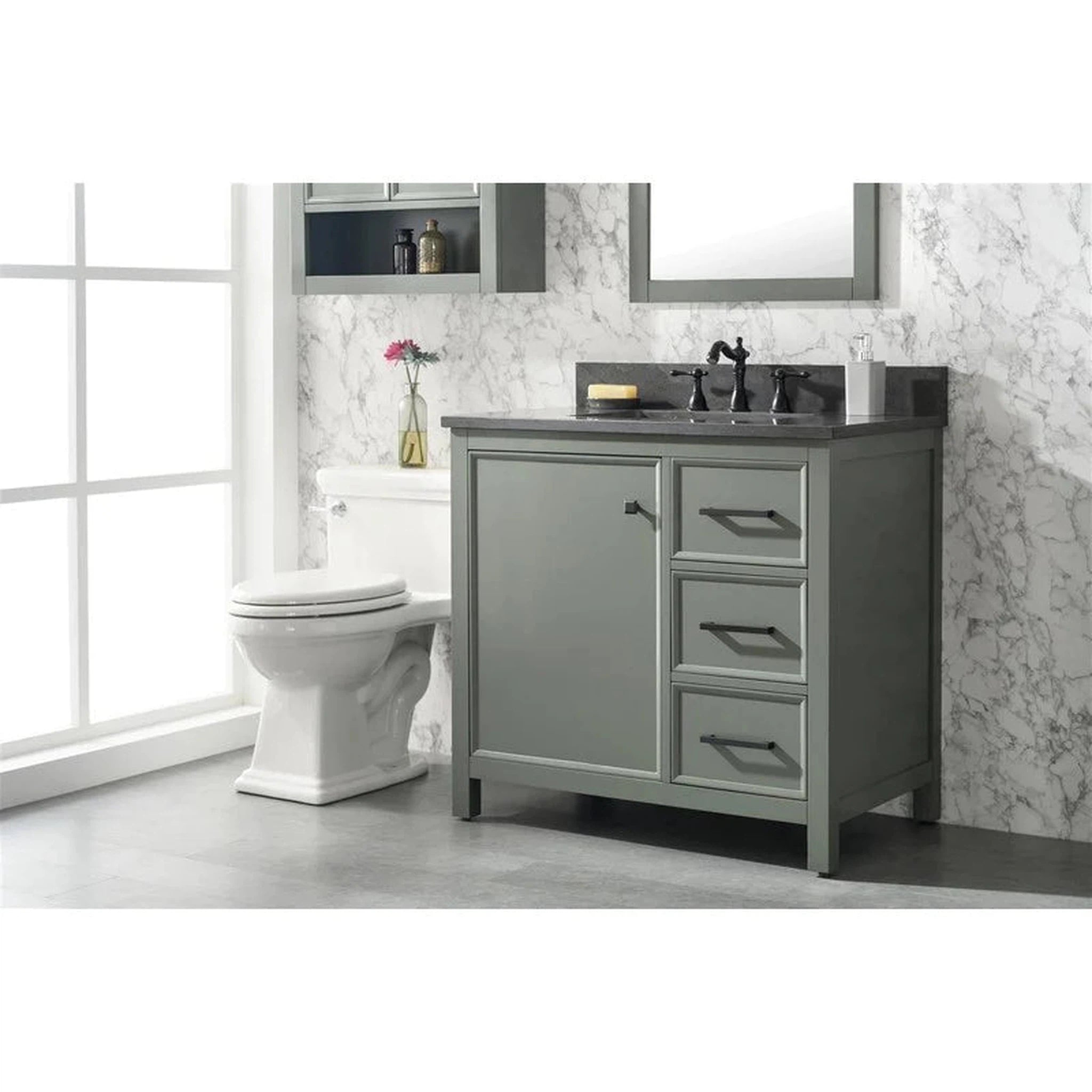 Legion Furniture WLF2136-PG 36 Inch Pewter Green Finish Sink Vanity Cabinet with Blue Lime Stone Top