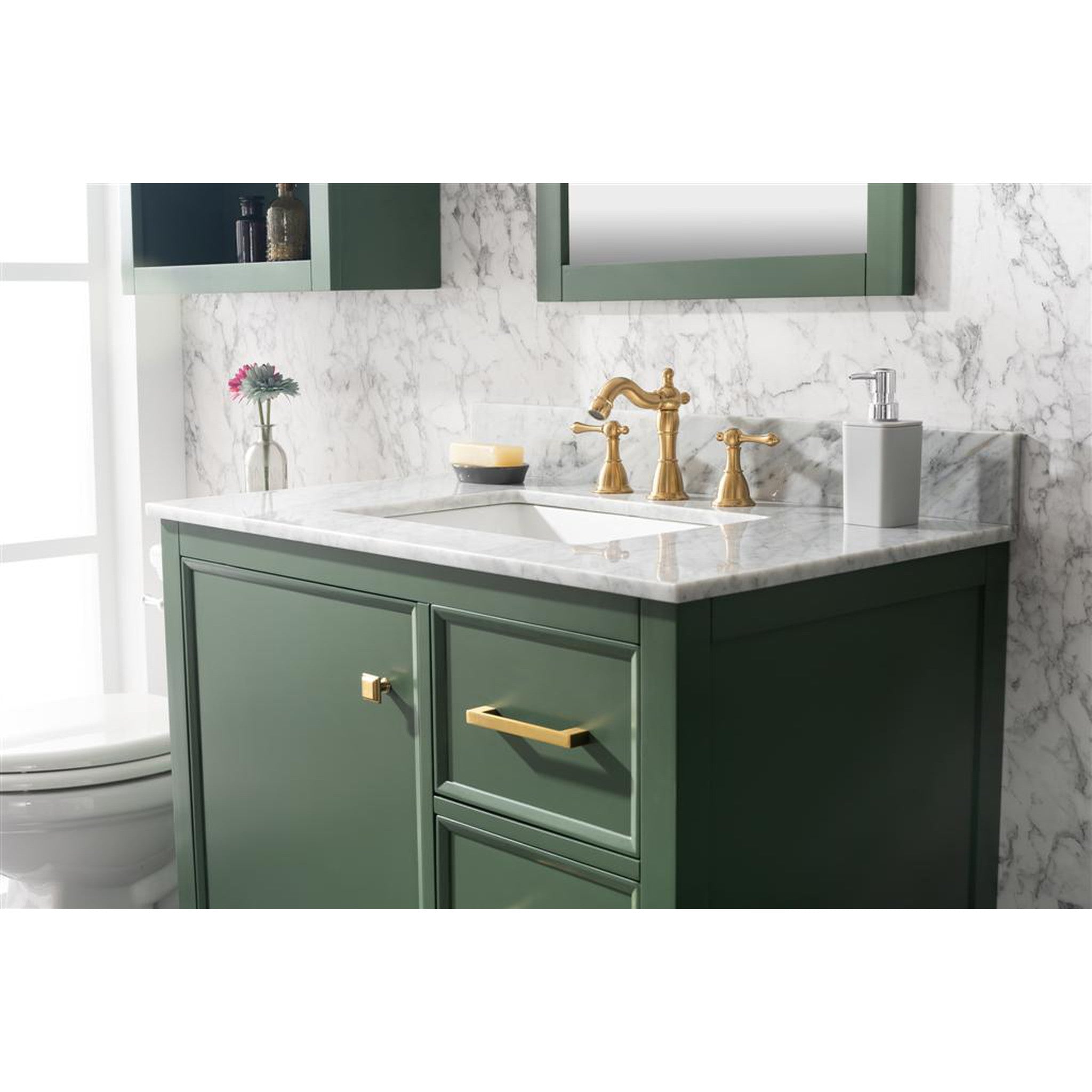 Legion Furniture WLF2136-VG 36 Inch Vogue Green Finish Sink Vanity Cabinet with Carrara White Top