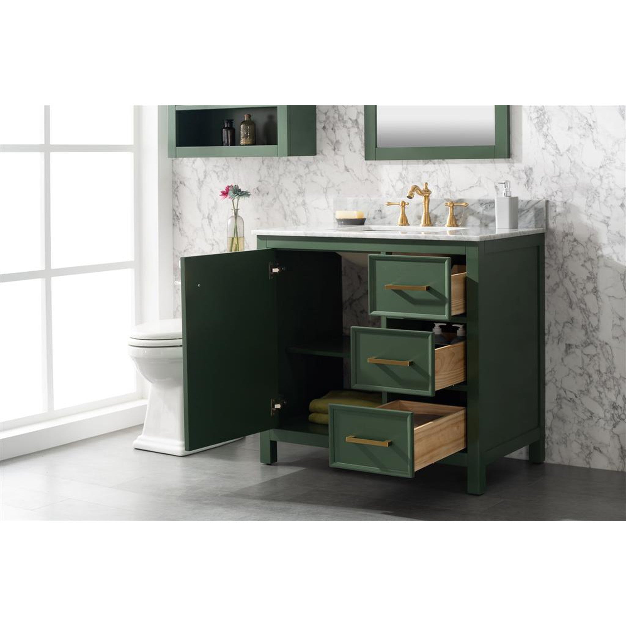 Legion Furniture WLF2136-VG 36 Inch Vogue Green Finish Sink Vanity Cabinet with Carrara White Top