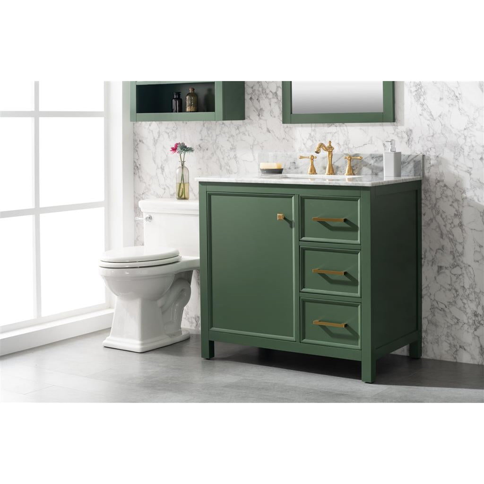 Legion Furniture WLF2136-VG 36 Inch Vogue Green Finish Sink Vanity Cabinet with Carrara White Top