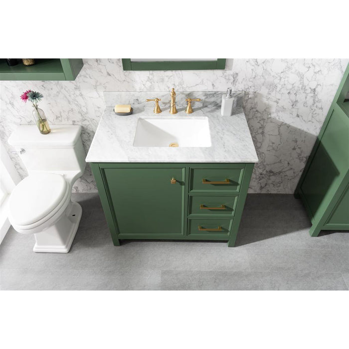Legion Furniture WLF2136-VG 36 Inch Vogue Green Finish Sink Vanity Cabinet with Carrara White Top