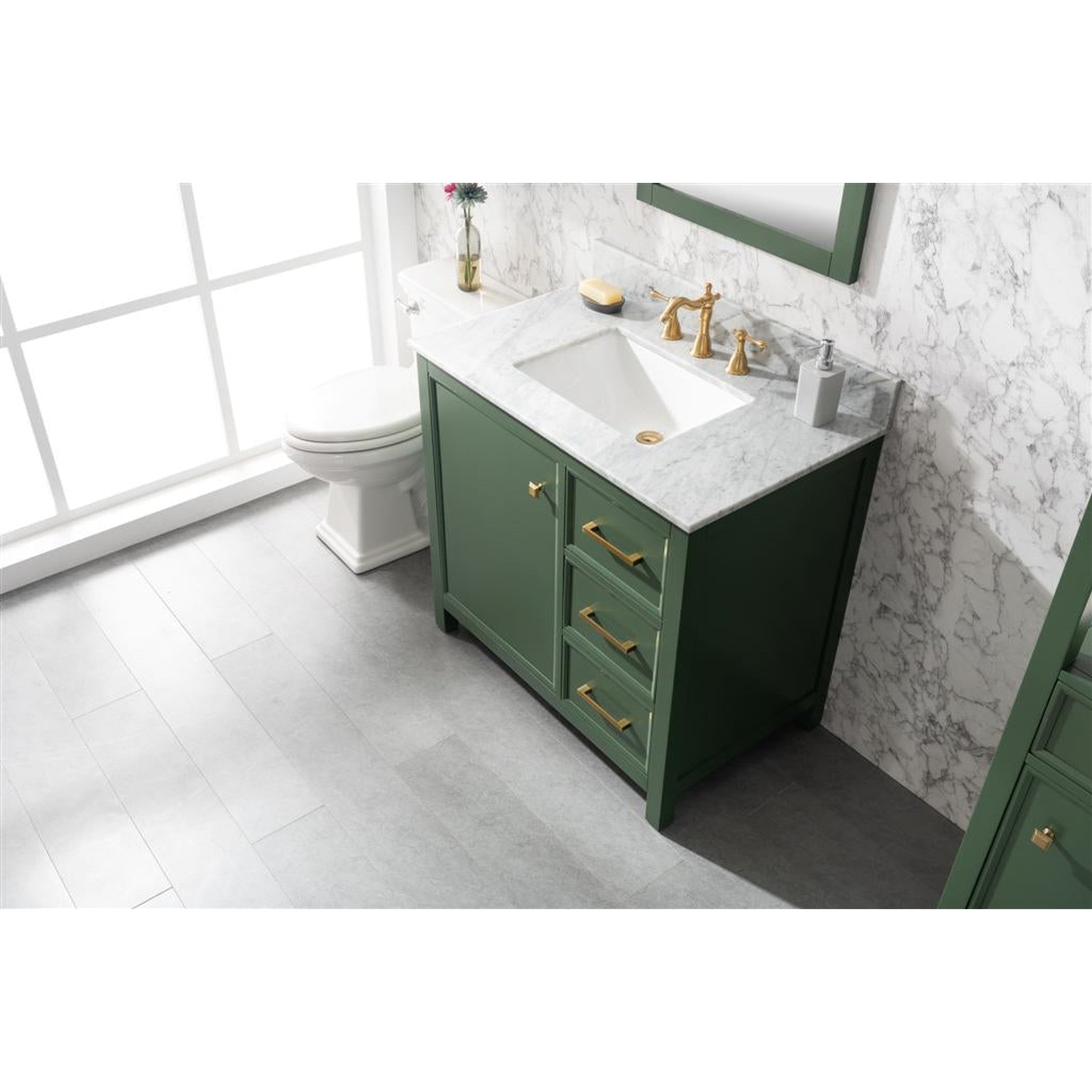 Legion Furniture WLF2136-VG 36 Inch Vogue Green Finish Sink Vanity Cabinet with Carrara White Top