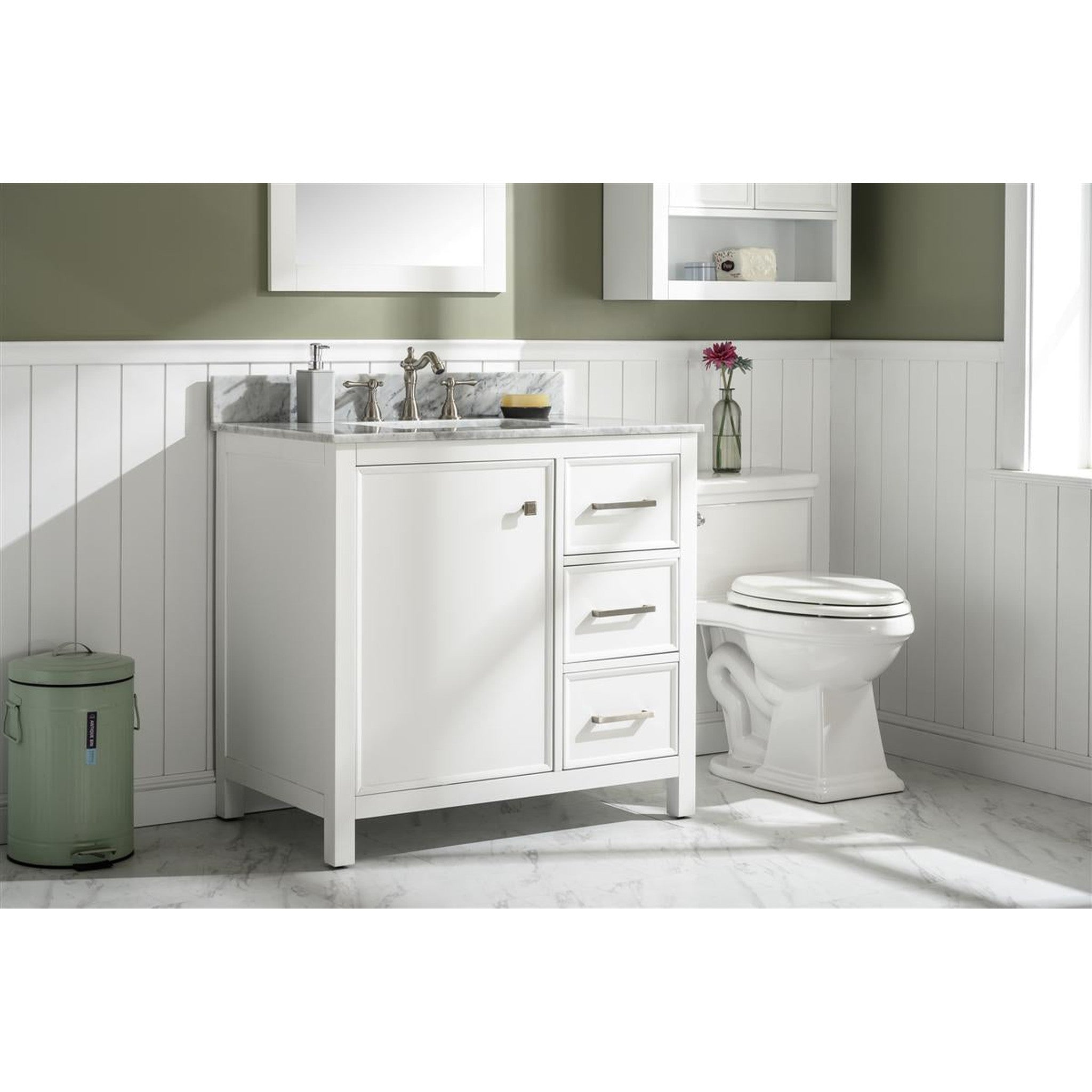 Legion Furniture WLF2136-W 36 Inch White Finish Sink Vanity Cabinet with Carrara White Top