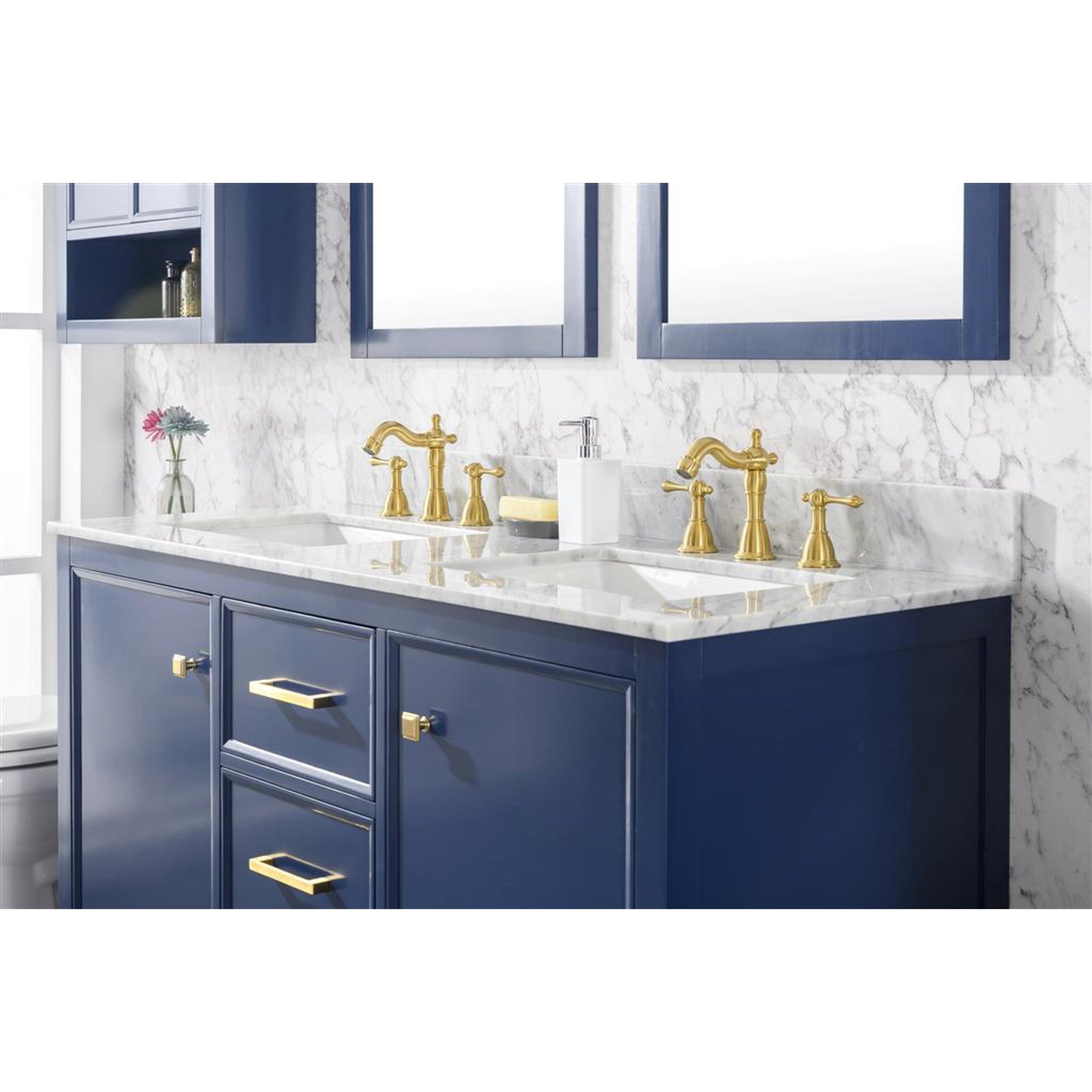 Legion Furniture 54" Blue Finish Double Sink Vanity Cabinet With Carrara White Top