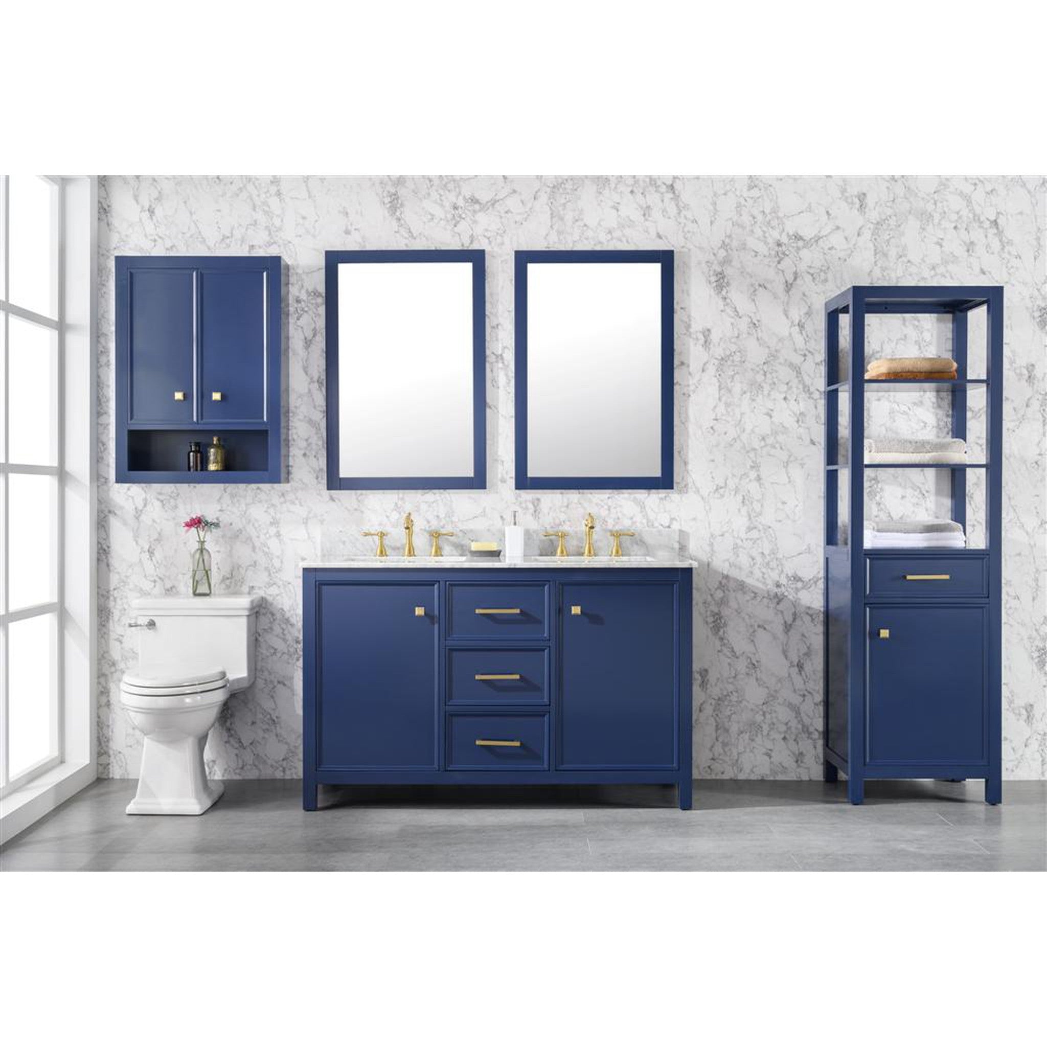 Legion Furniture 54" Blue Finish Double Sink Vanity Cabinet With Carrara White Top