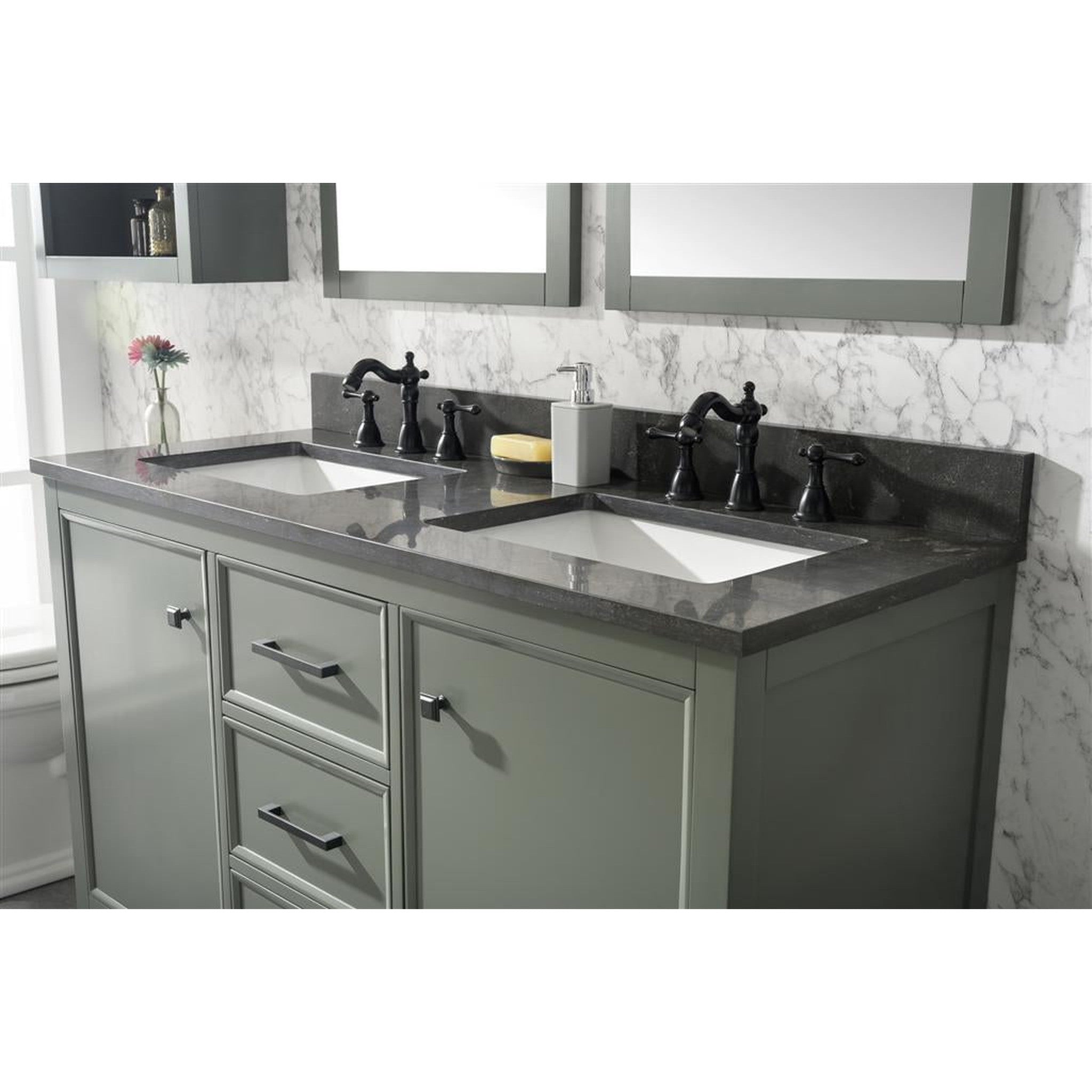 Legion Furniture 54" Pewter Green Finish Double Sink Vanity Cabinet With Blue Lime Stone Top