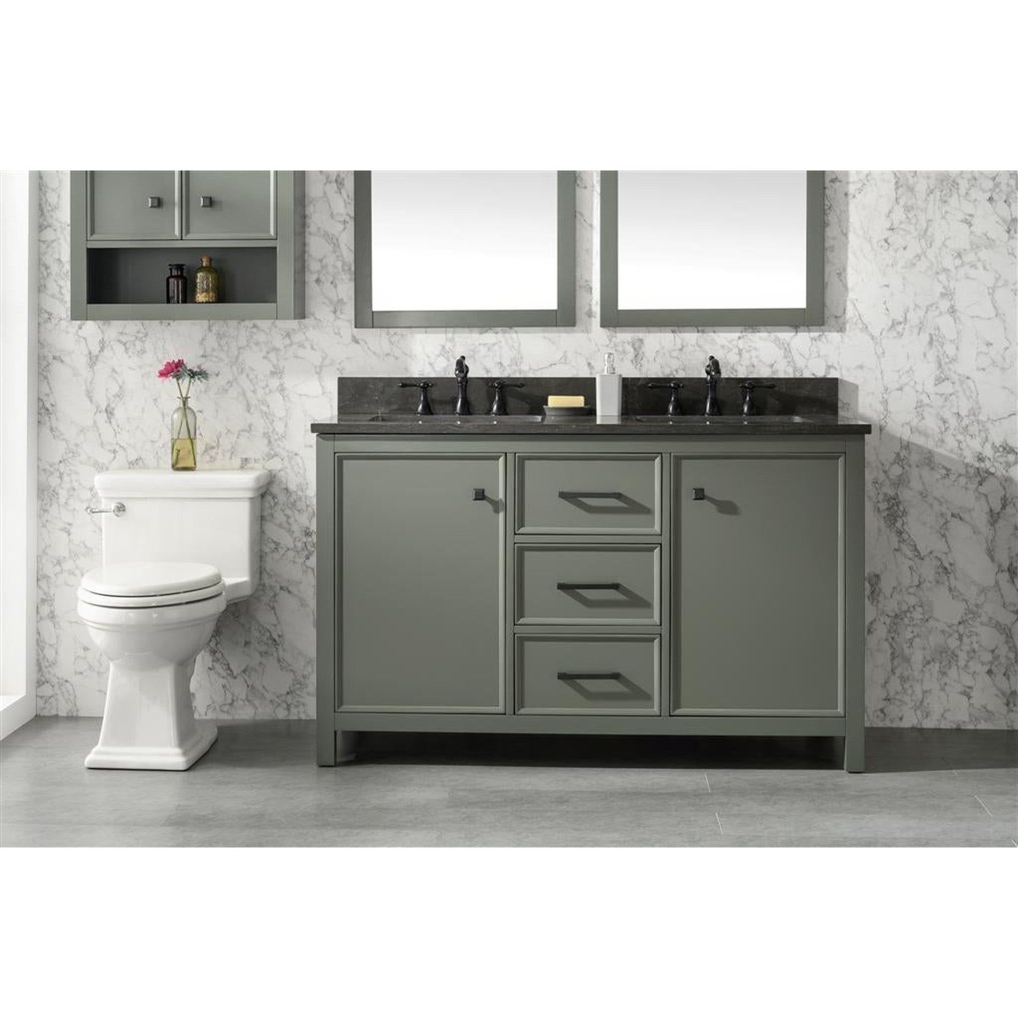 Legion Furniture 54" Pewter Green Finish Double Sink Vanity Cabinet With Blue Lime Stone Top