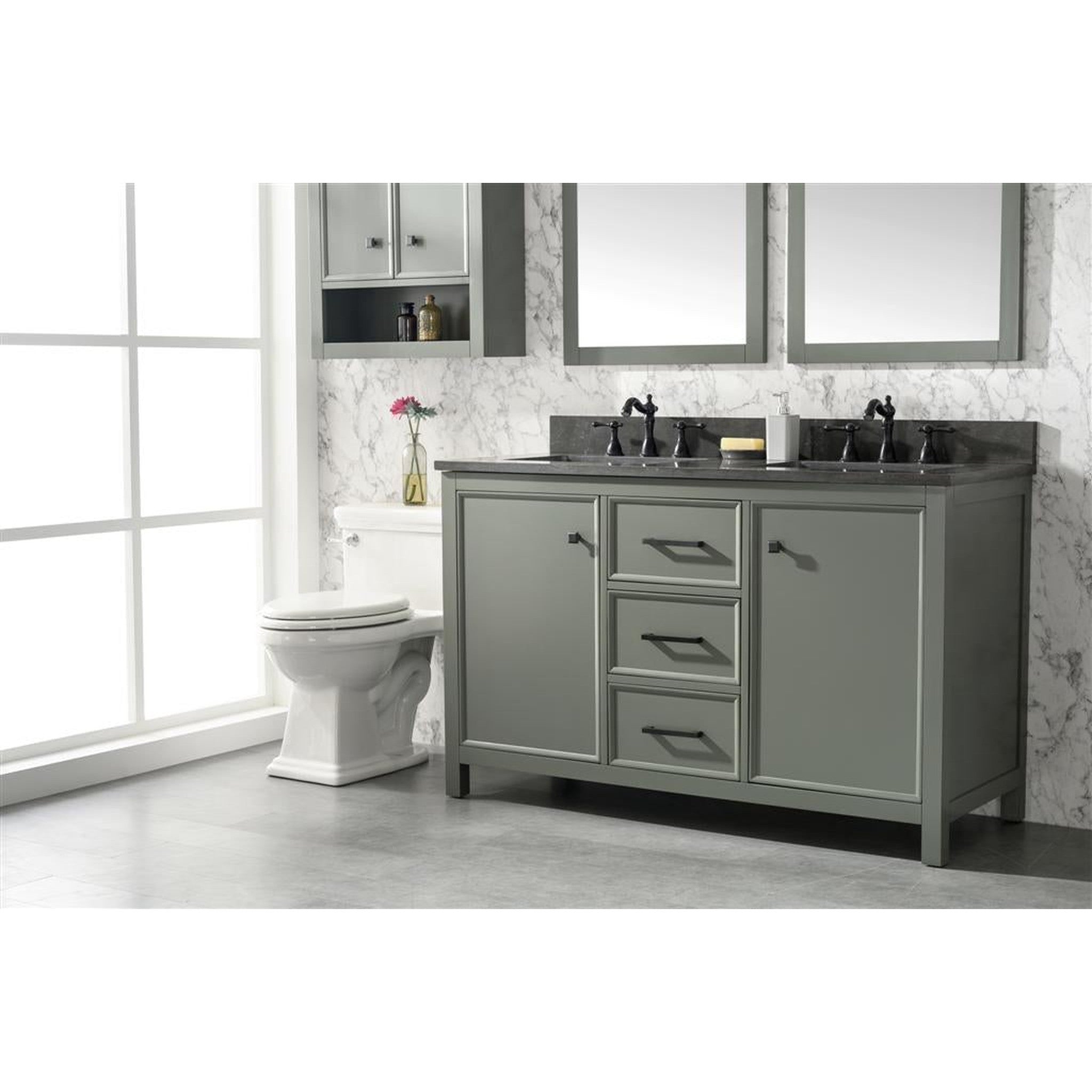 Legion Furniture 54" Pewter Green Finish Double Sink Vanity Cabinet With Blue Lime Stone Top