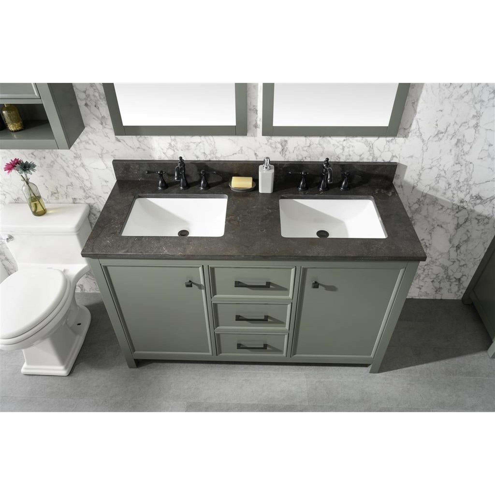 Legion Furniture 54" Pewter Green Finish Double Sink Vanity Cabinet With Blue Lime Stone Top