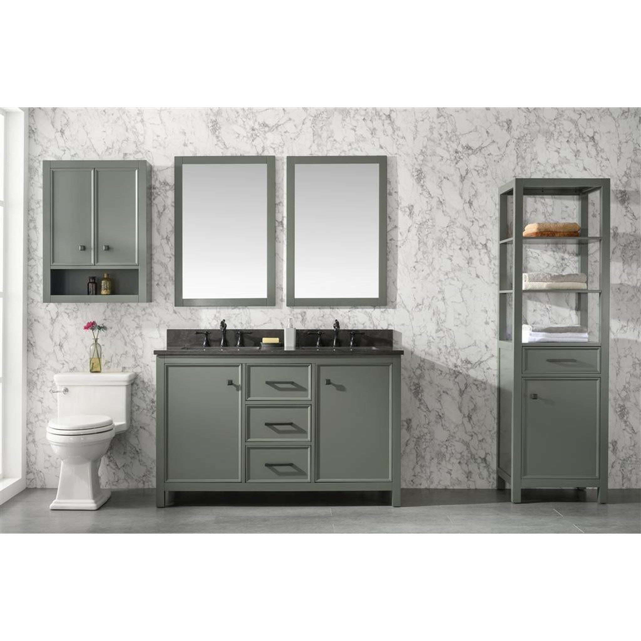 Legion Furniture 54" Pewter Green Finish Double Sink Vanity Cabinet With Blue Lime Stone Top