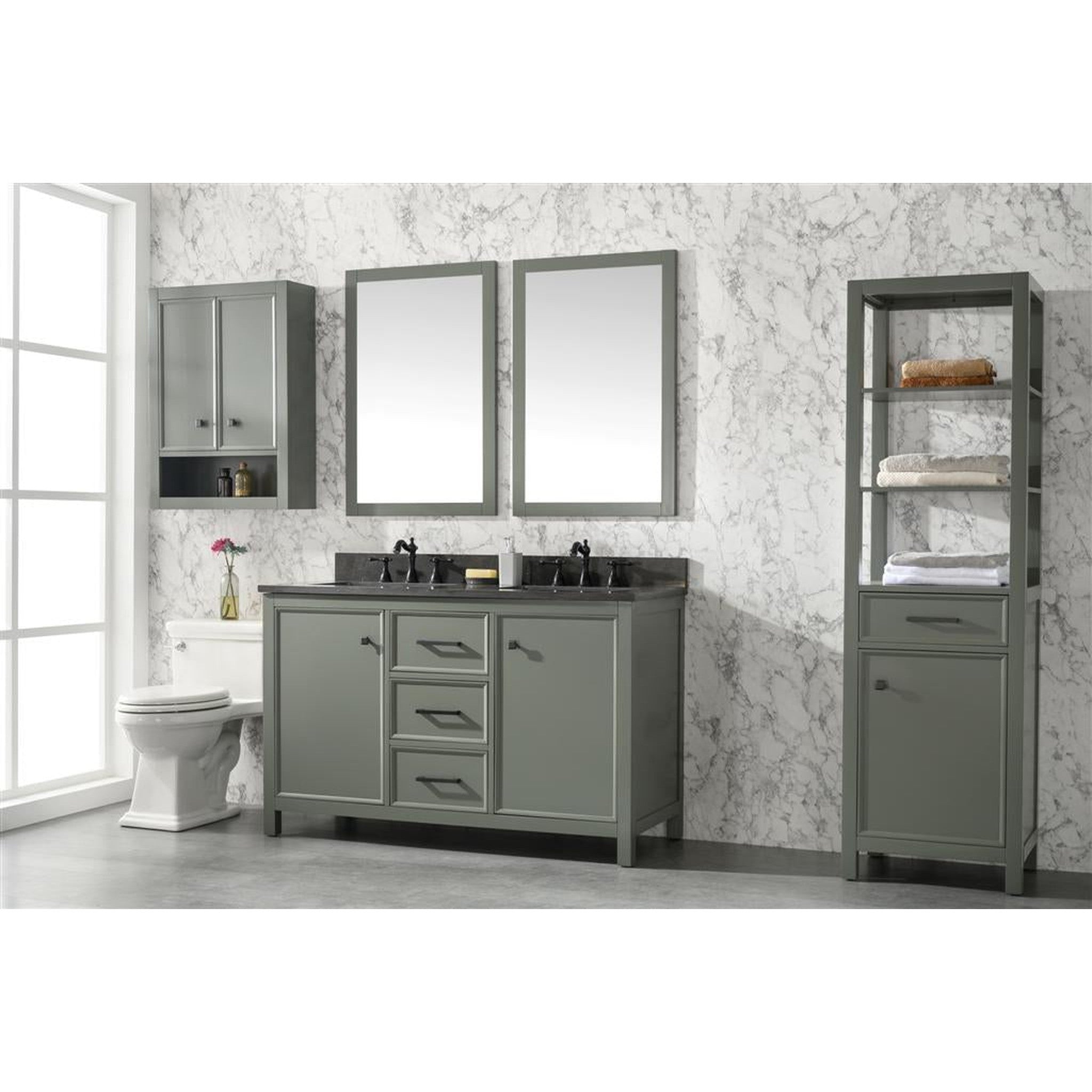 Legion Furniture 54" Pewter Green Finish Double Sink Vanity Cabinet With Blue Lime Stone Top