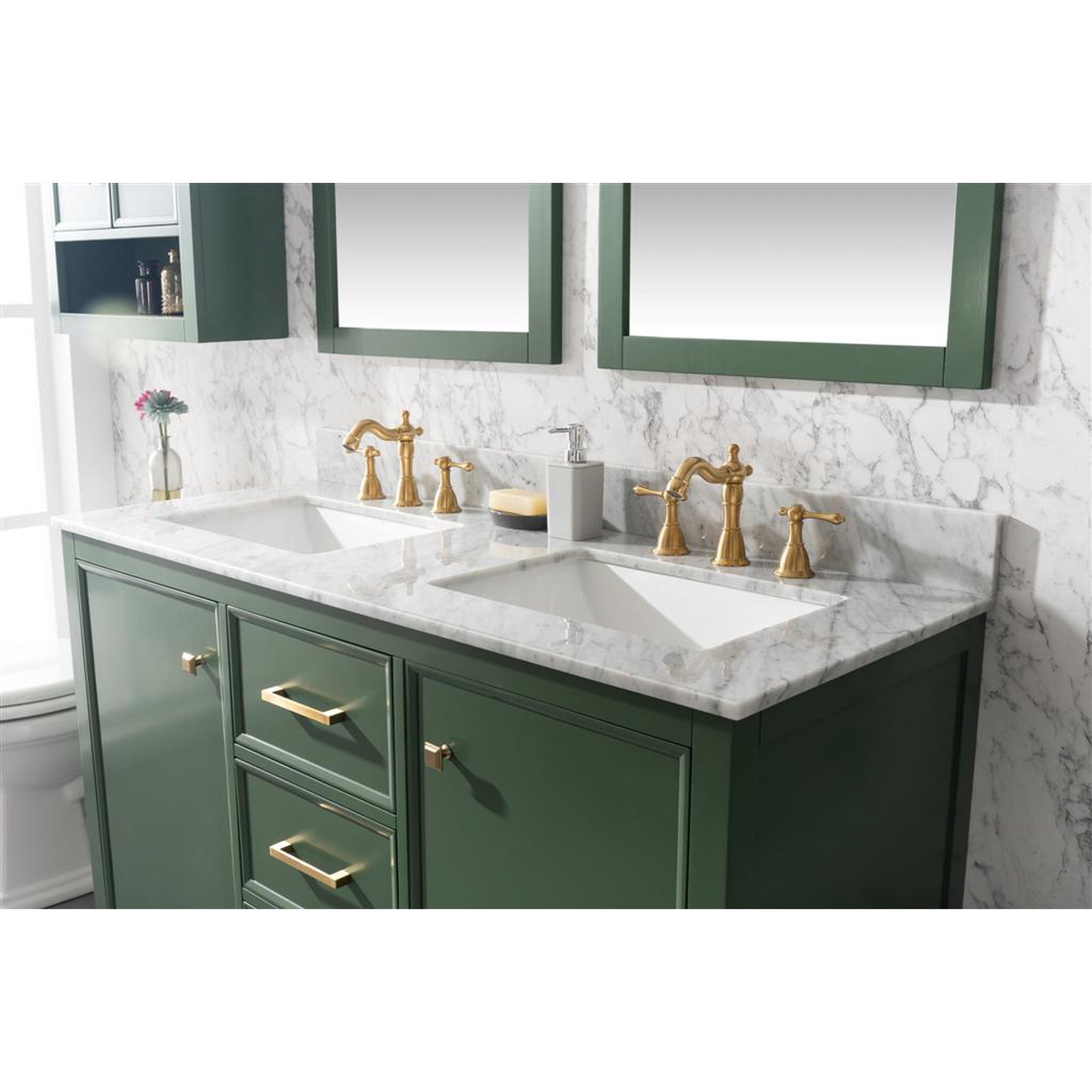 Legion Furniture 54" Vogue Green Finish Double Sink Vanity Cabinet With Carrara White Top