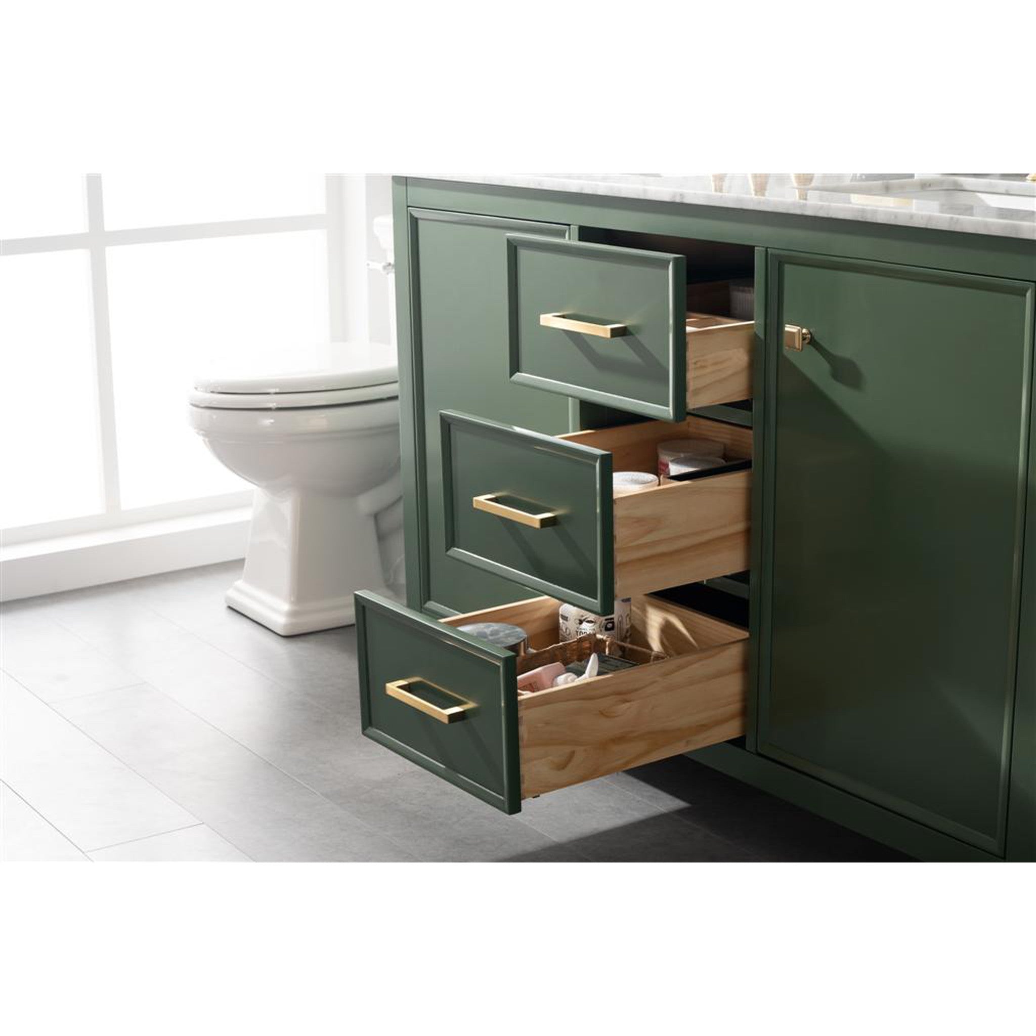 Legion Furniture 54" Vogue Green Finish Double Sink Vanity Cabinet With Carrara White Top