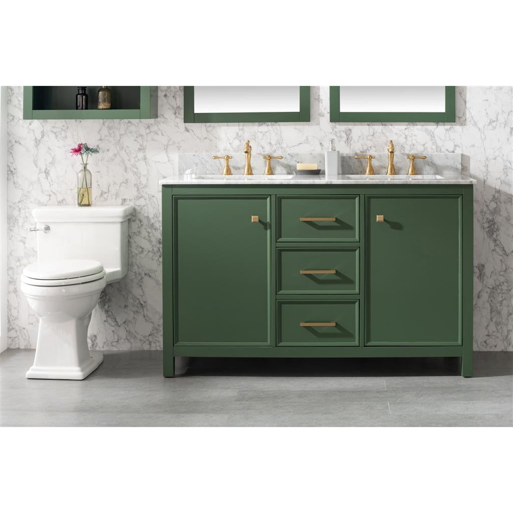 Legion Furniture 54" Vogue Green Finish Double Sink Vanity Cabinet With Carrara White Top