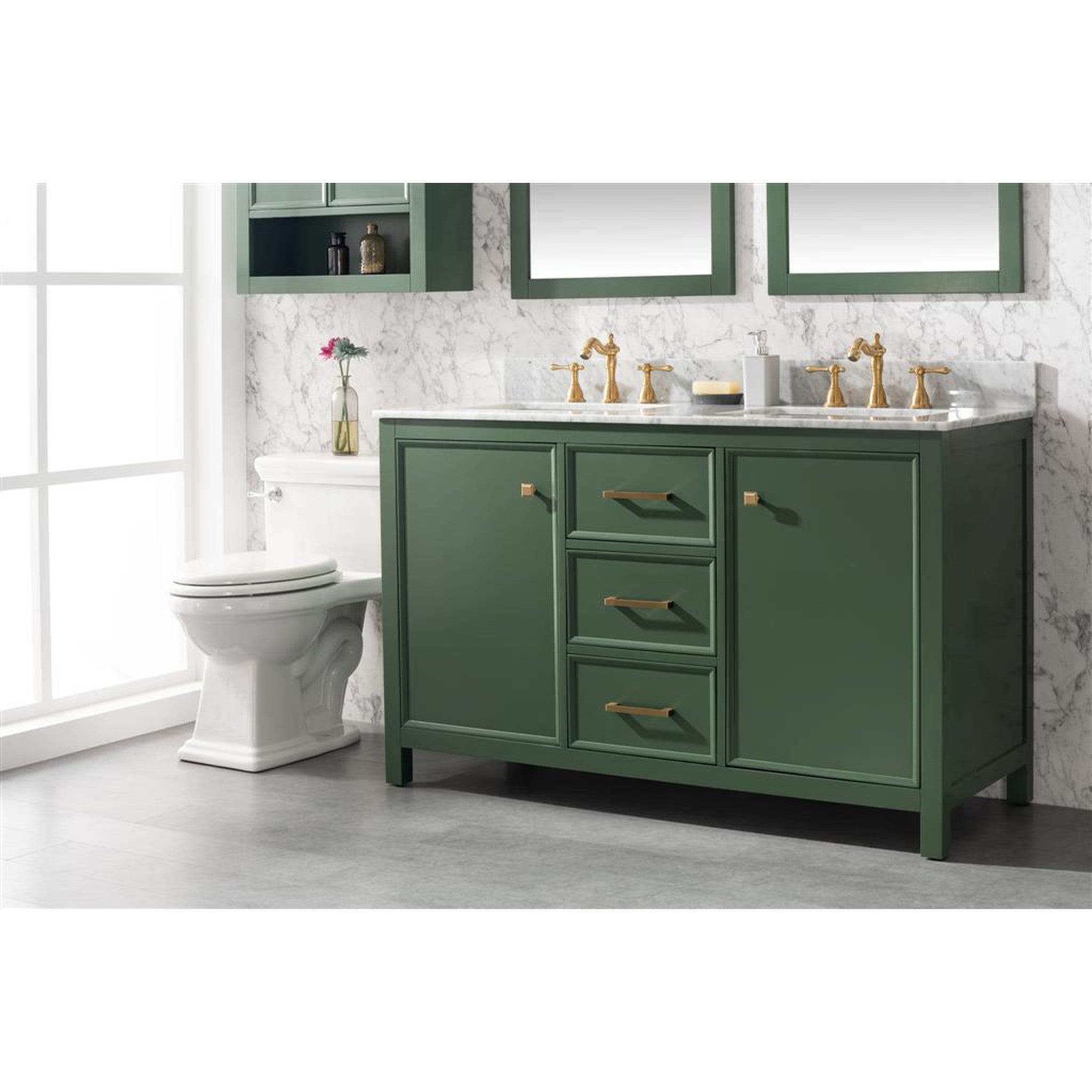 Legion Furniture 54" Vogue Green Finish Double Sink Vanity Cabinet With Carrara White Top