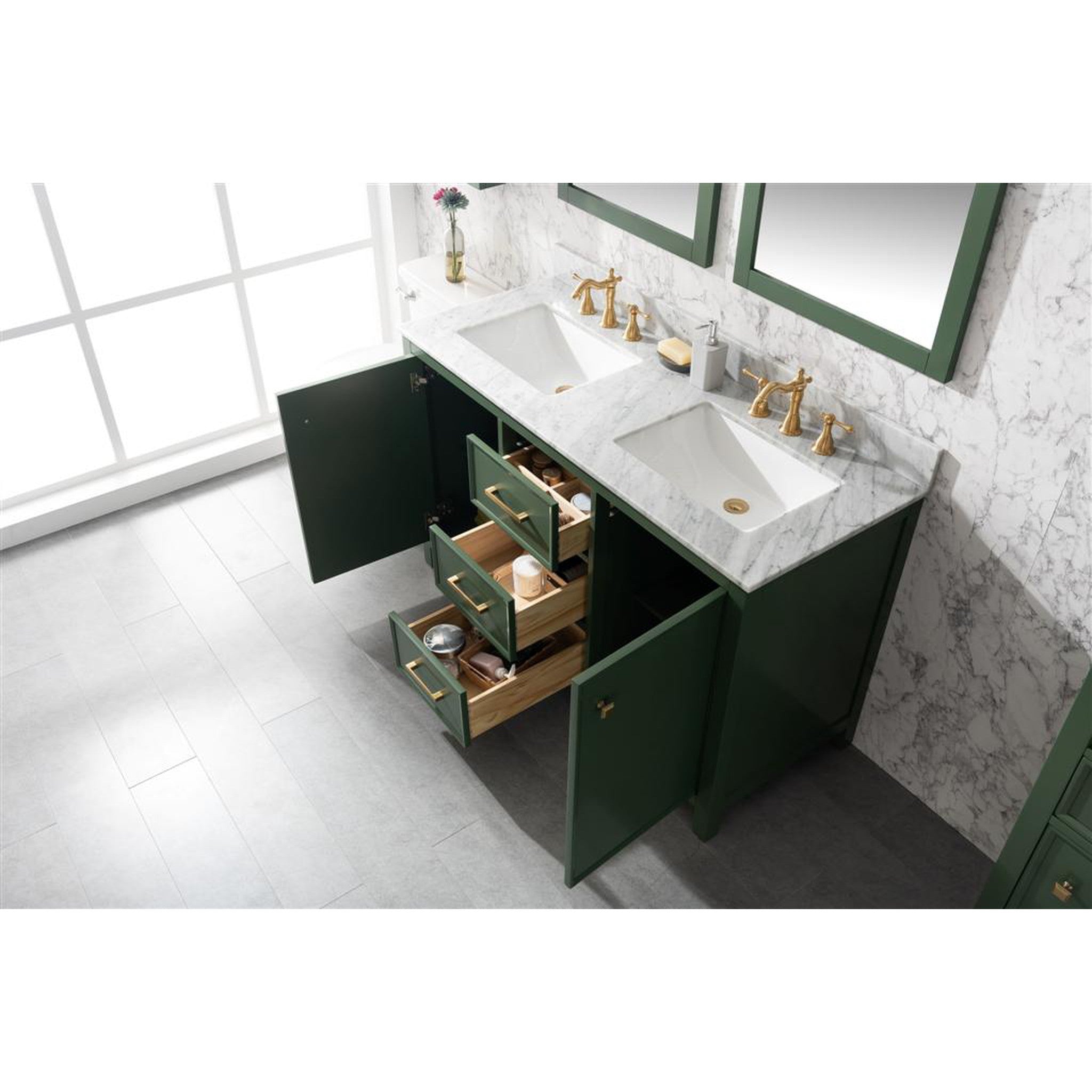 Legion Furniture 54" Vogue Green Finish Double Sink Vanity Cabinet With Carrara White Top