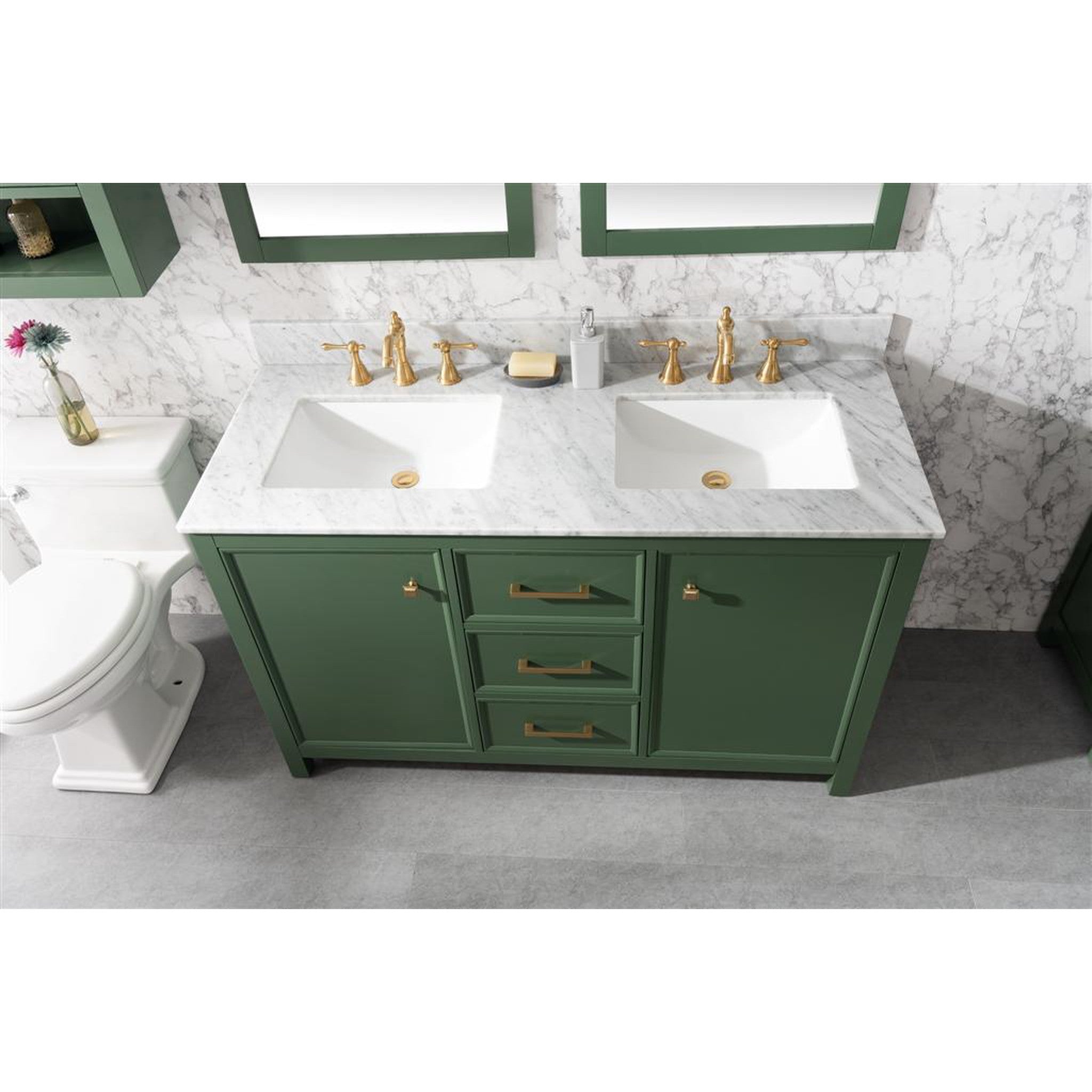 Legion Furniture 54" Vogue Green Finish Double Sink Vanity Cabinet With Carrara White Top